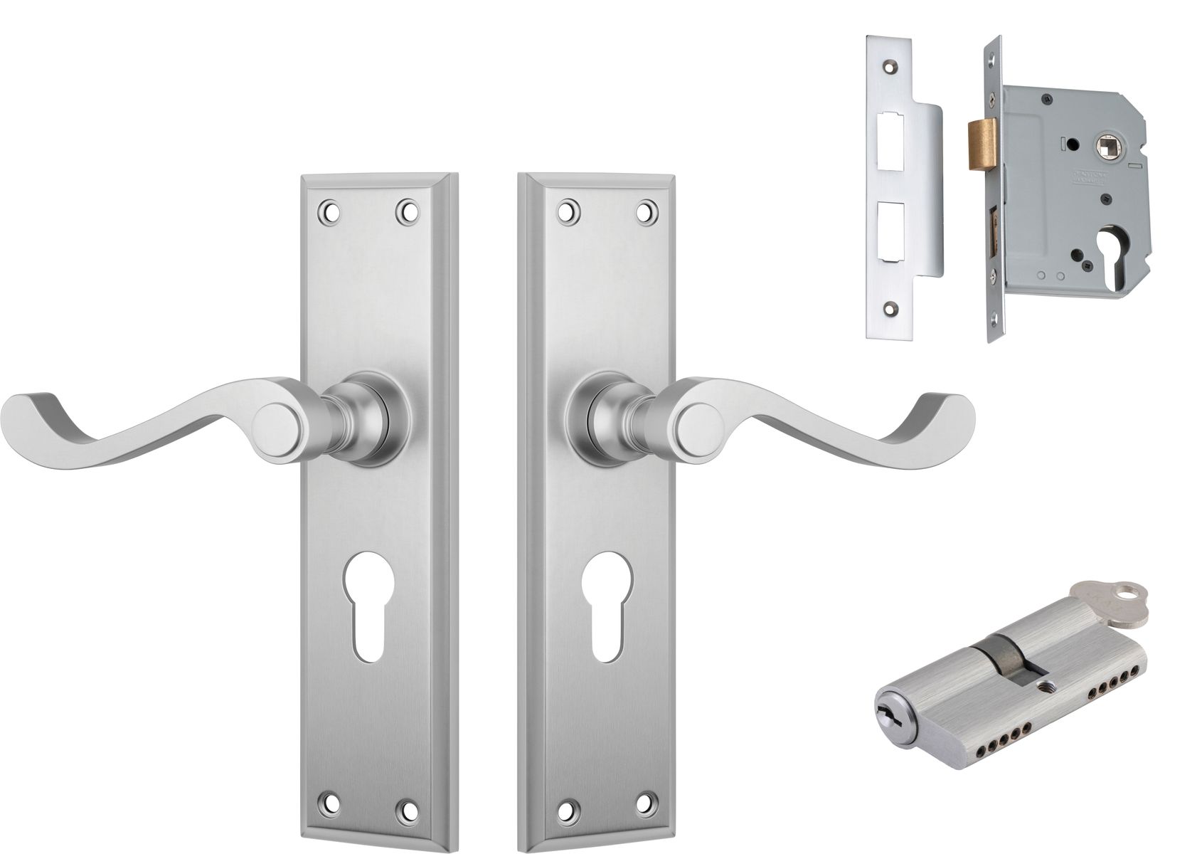 Milton Lever - Long Backplate Entrance Set with High Security Lock