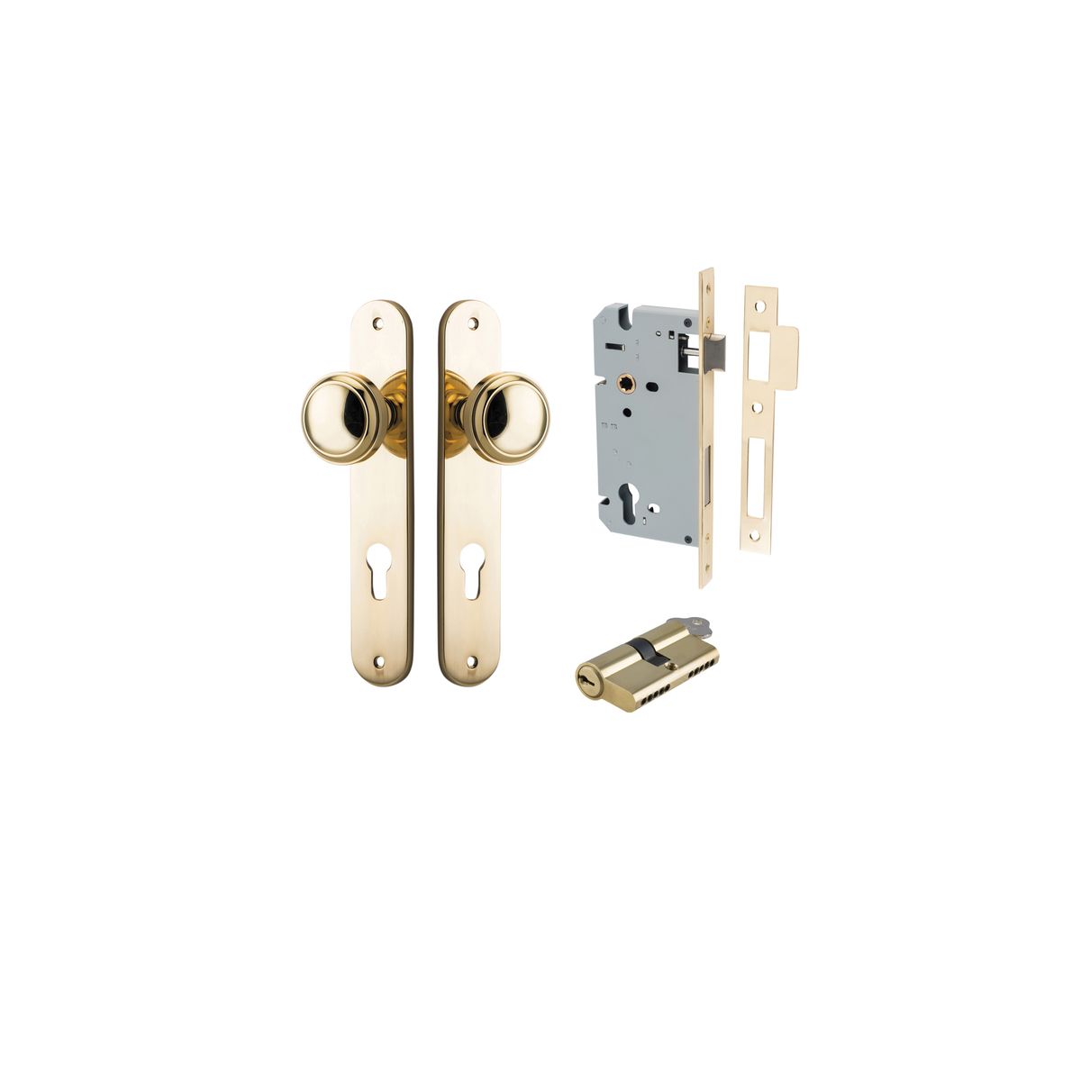 10332KENTR60KK - Paddington Knob - Oval Backplate Entrance Kit with High Security Lock - Polished Brass - Entrance