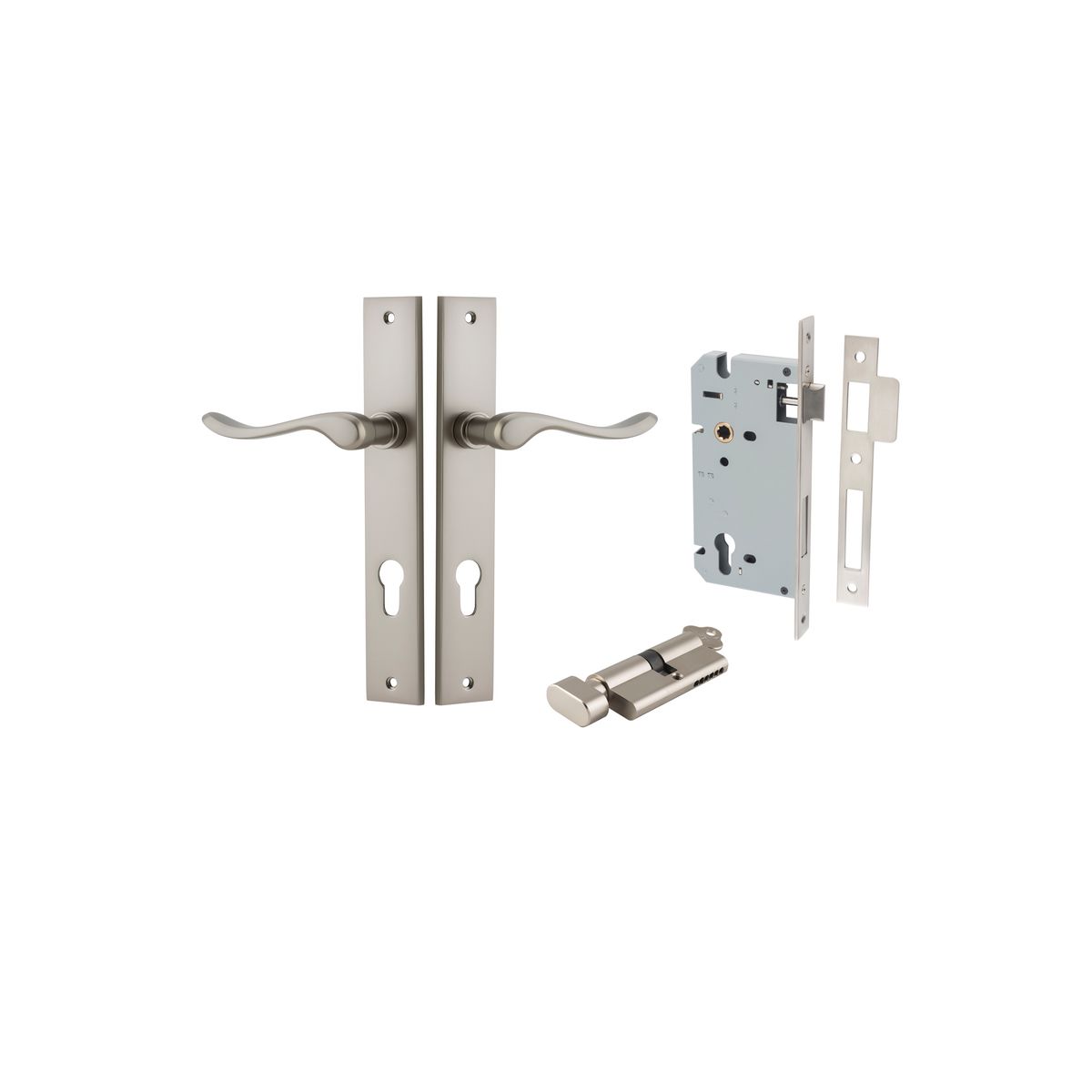 14920KENTR60KT - Stirling Lever - Rectangular Backplate Entrance Kit with High Security Lock - Satin Nickel - Entrance