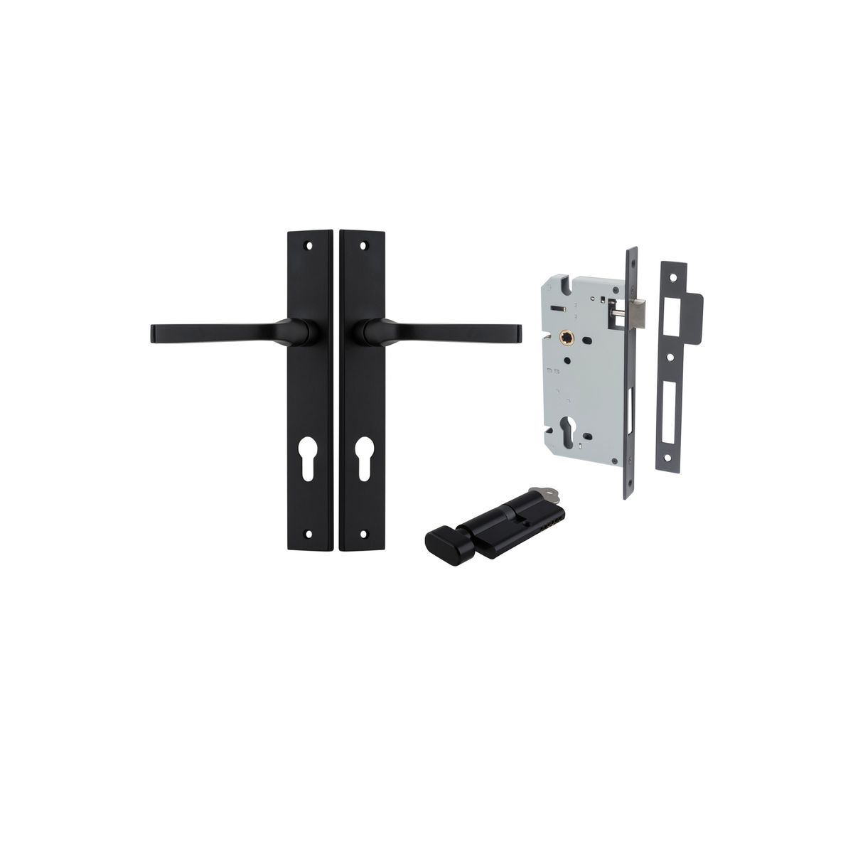 12708KENTR60KT - Annecy Lever - Rectangular Backplate Entrance Kit with High Security Lock - Matt Black - Entrance