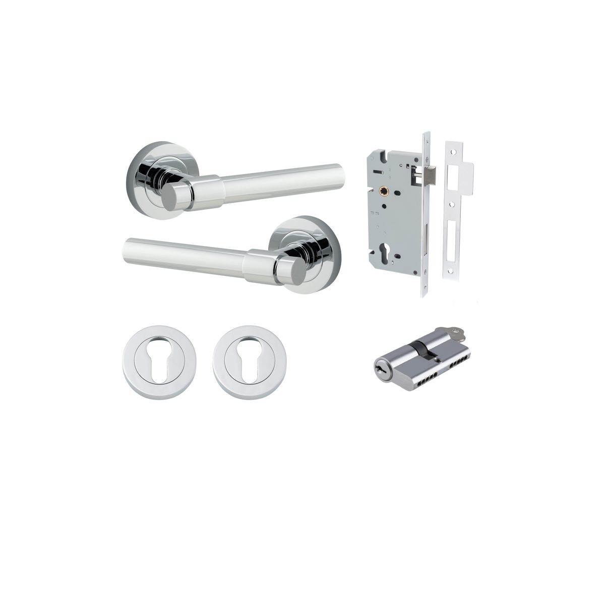 20624KENTR60KK - Helsinki Lever - Round Rose Entrance Kit with Separate High Security Lock - Polished Chrome - Entrance