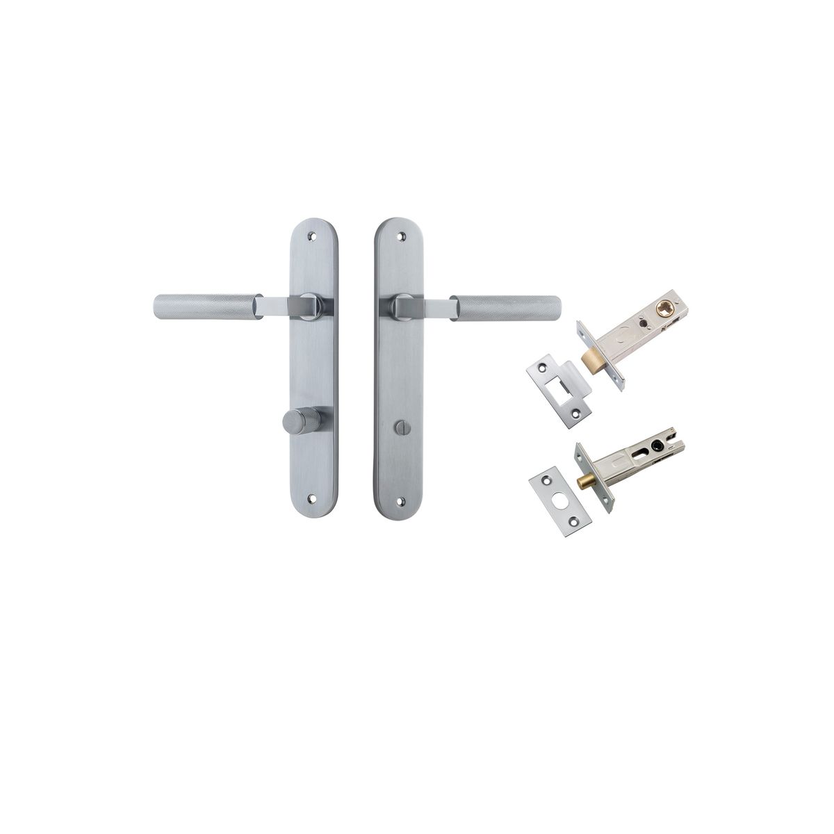 12268KPRIV60 - Brunswick Lever - Oval Backplate Privacy Kit - Brushed Chrome - Privacy