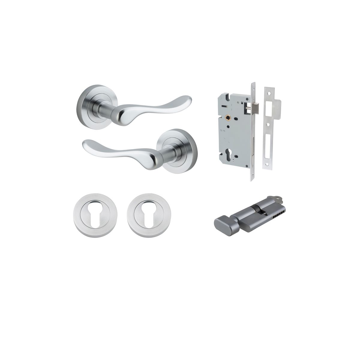 20795KENTR60KT - Stirling Lever - Round Rose Entrance Kit with Separate High Security Lock - Brushed Chrome - Entrance