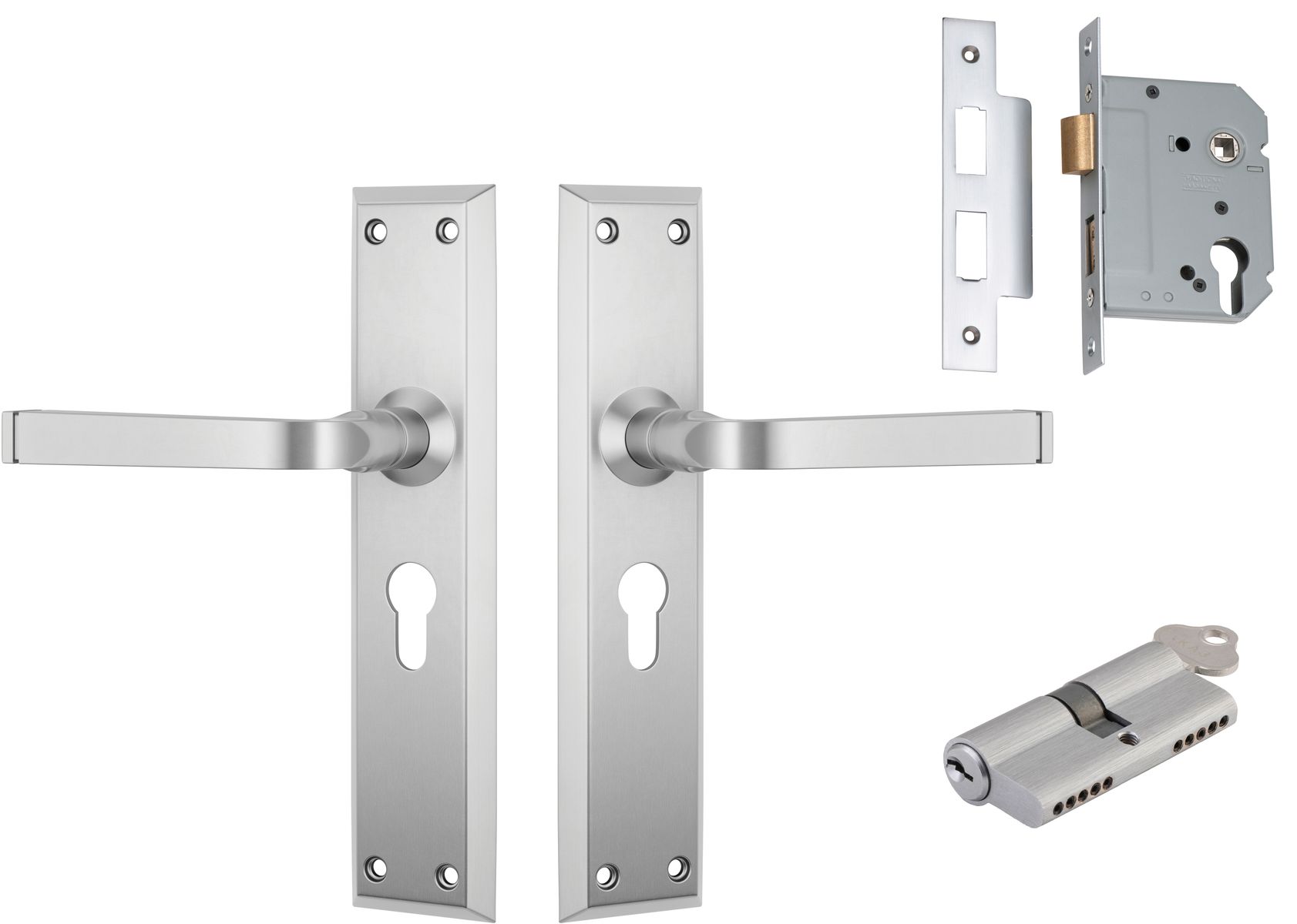 Menton Lever - Long Backplate Entrance Set with High Security Lock