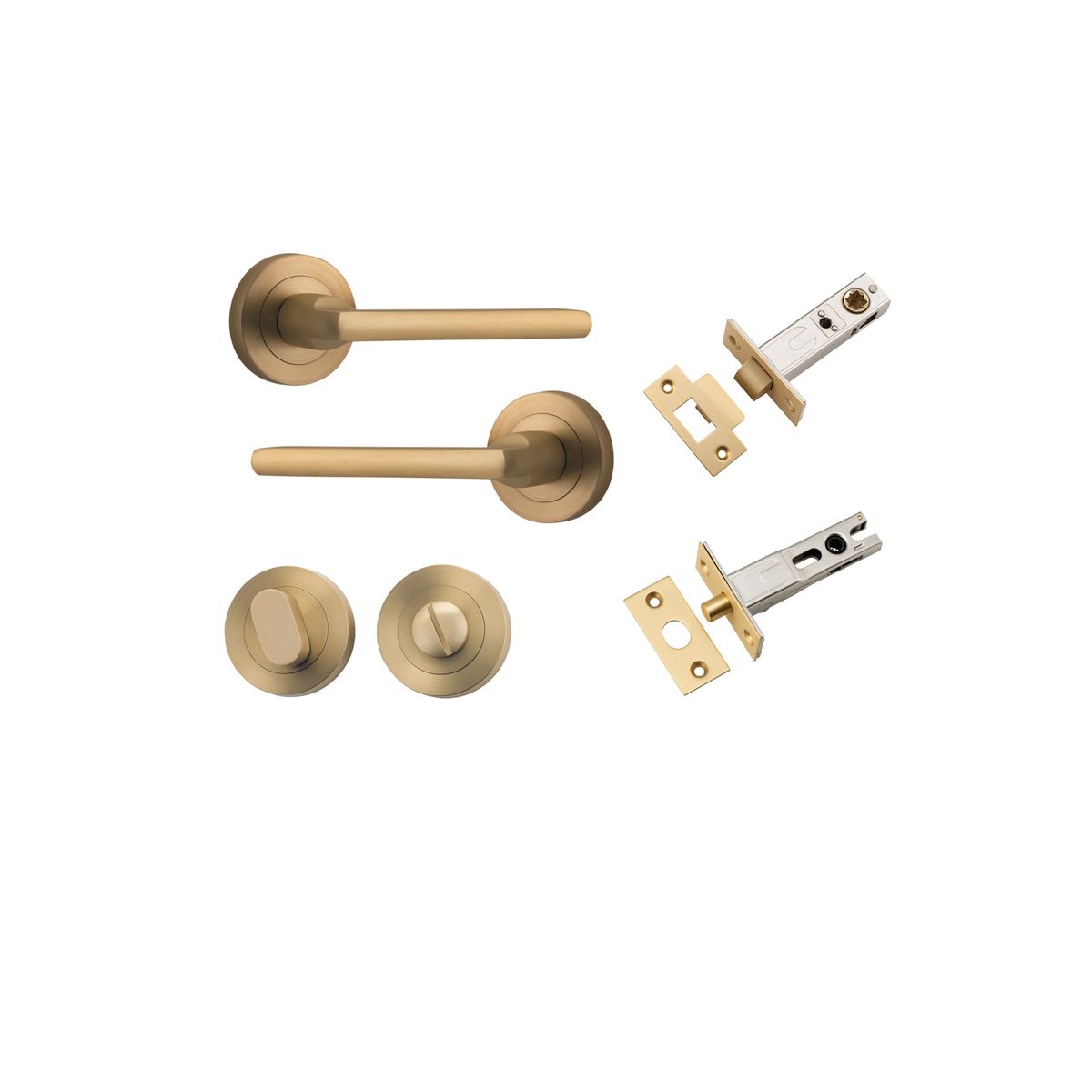 9365KPRIV60 - Baltimore Lever - Round Rose Privacy Kit with Separate Privacy Turn - Brushed Brass - Privacy
