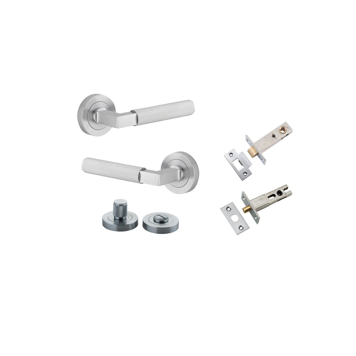 0355KPRIV60 - Brunswick Lever - Round Rose Privacy Kit - Brushed Chrome - Privacy