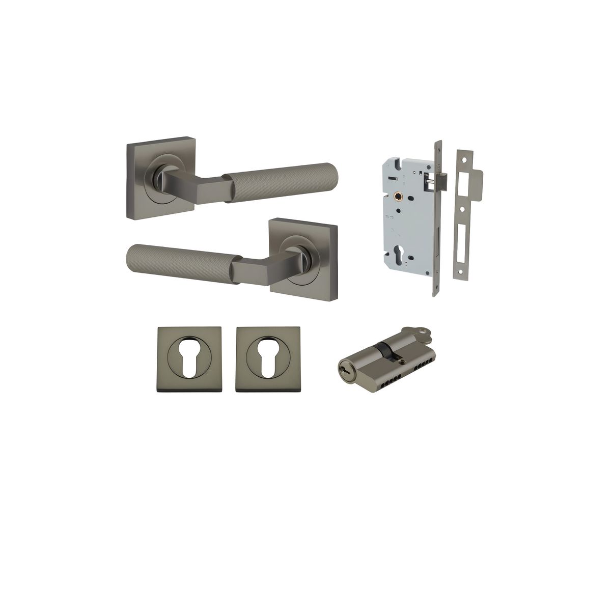 16869KENTR60KK - Brunswick Lever - Square Rose Entrance Kit with High Security Lock - Graphite PVD - Entrance
