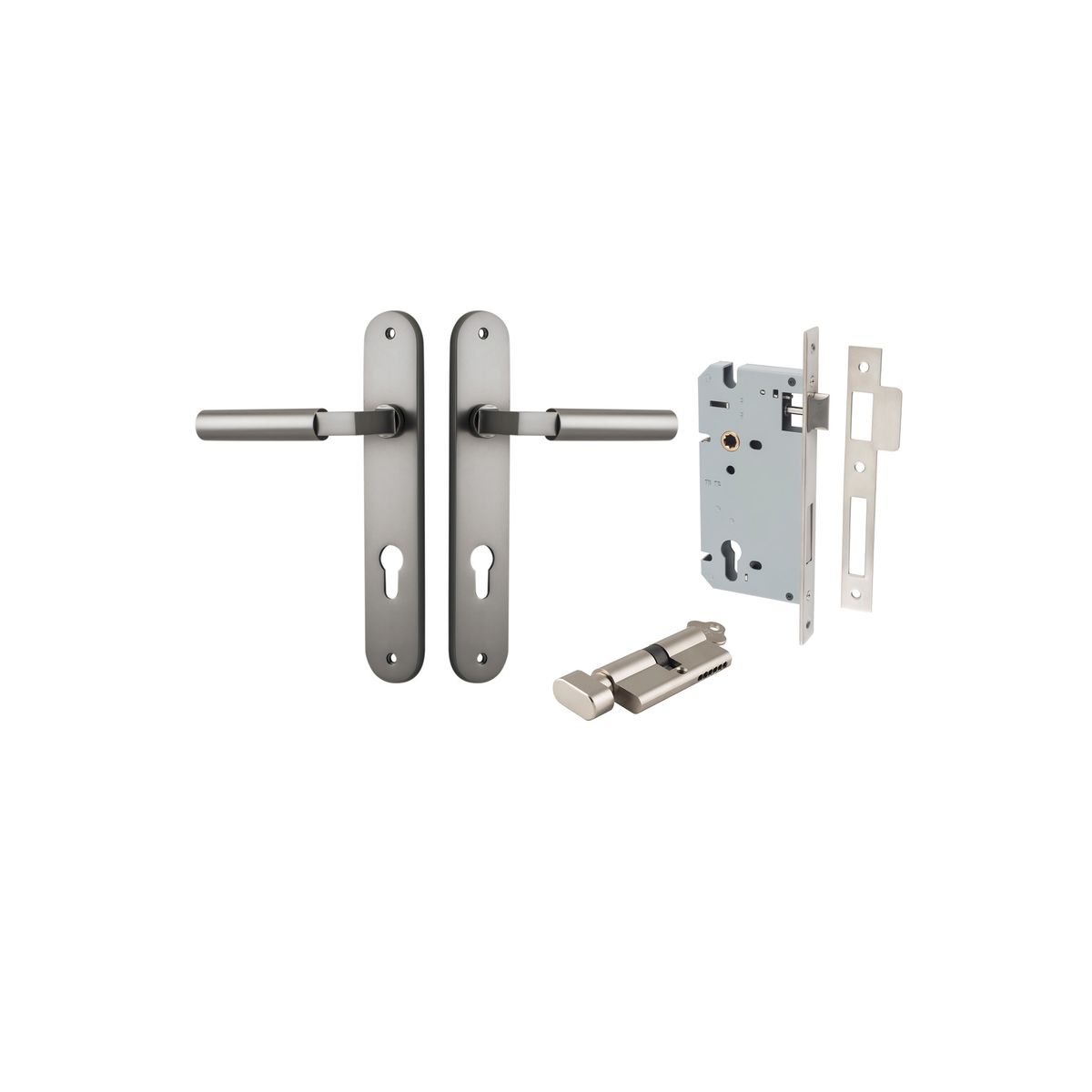 14766KENTR60KT - Berlin Lever - Oval Backplate Entrance Kit with High Security Lock - Satin Nickel - Entrance
