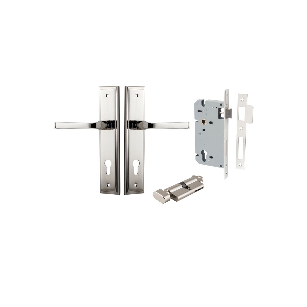 14244KENTR60KT - Annecy Lever - Stepped Backplate Entrance Kit with High Security Lock - Polished Nickel - Entrance