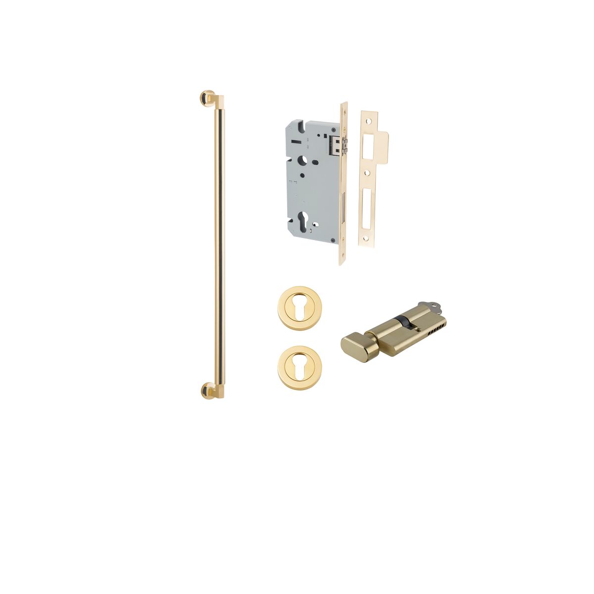 0480KENTR60KT - Berlin Pull Handle - 600mm Entrance Kit with Separate High Security Lock - Polished Brass - Entrance
