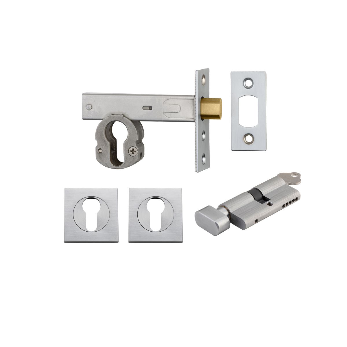 22553K70KTES - Euro Mortice Deadbolt Kit - 70mm Backset with Square Euro Escutcheon Key/Thumb - Brushed Chrome - Entrance