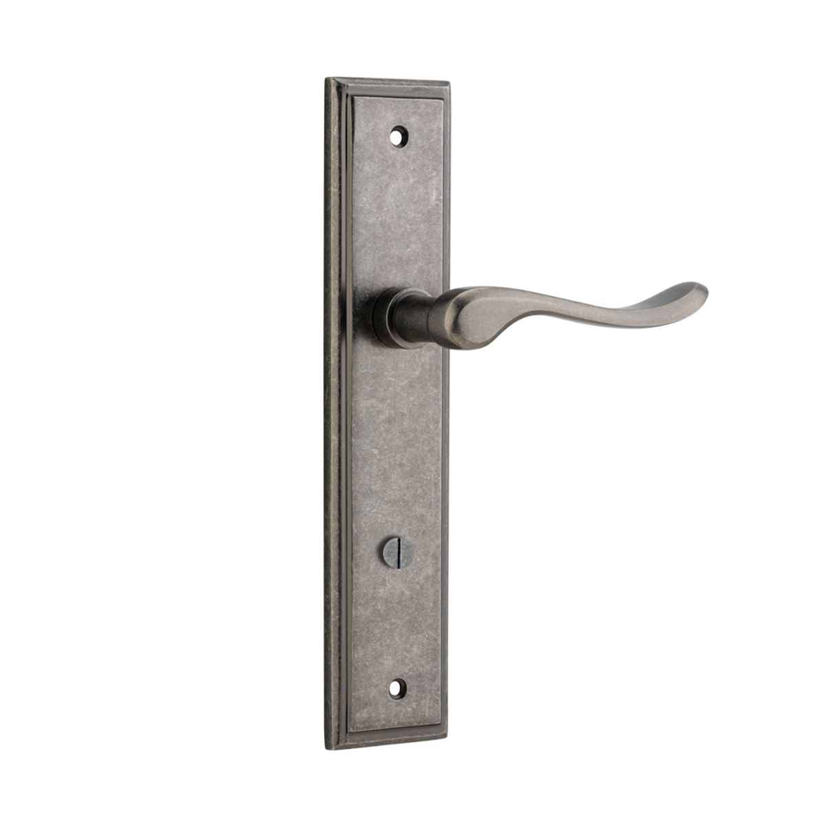 13926P85 - Stirling Lever - Stepped Backplate - Distressed Nickel - Privacy