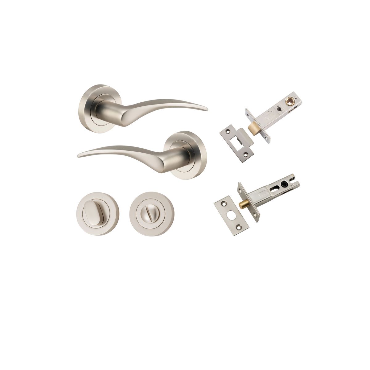 9229KPRIV60 - Oxford Lever - Round Rose Privacy Kit with Separate Privacy Turn - Satin Nickel - Privacy