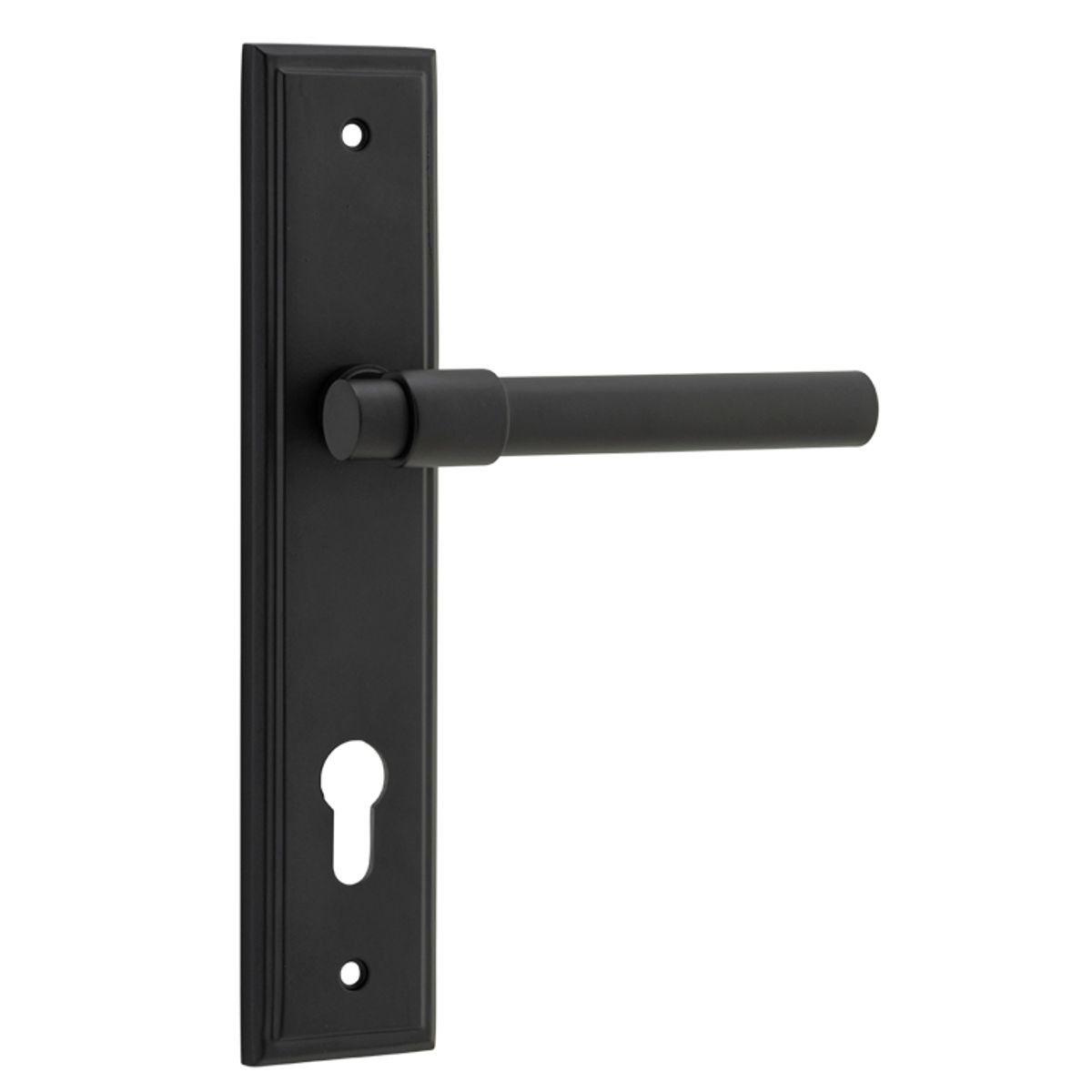 12902E85 - Helsinki Lever - Stepped Backplate - Matt Black - Entrance