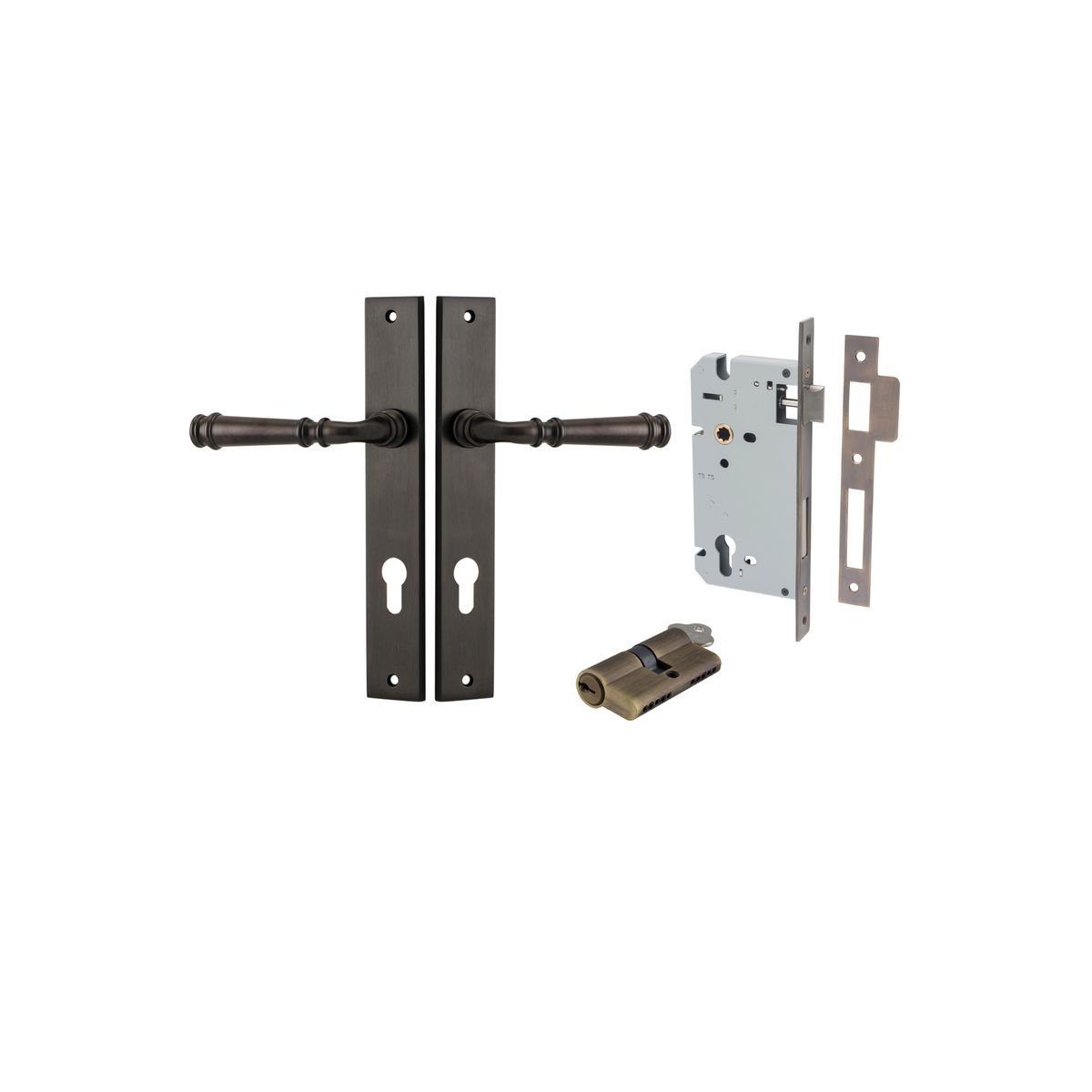 10706KENTR60KK - Verona Lever - Rectangular Backplate Entrance Kit with High Security Lock - Signature Brass - Entrance