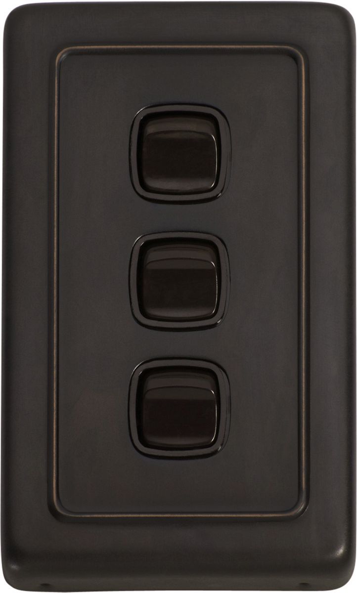 Copper Rocker Switch 3 Gang Flat Plate Rocker Switches - W72mm - Antique Copper - TradCo