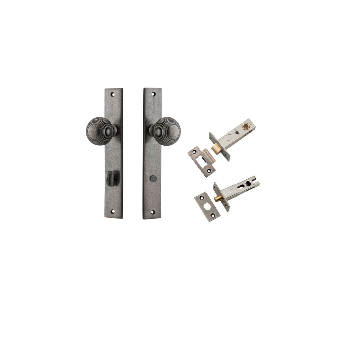 13824KPRIV60 - Guildford Knob - Rectangular Backplate Privacy Kit with Privacy Turn - Distressed Nickel - Privacy