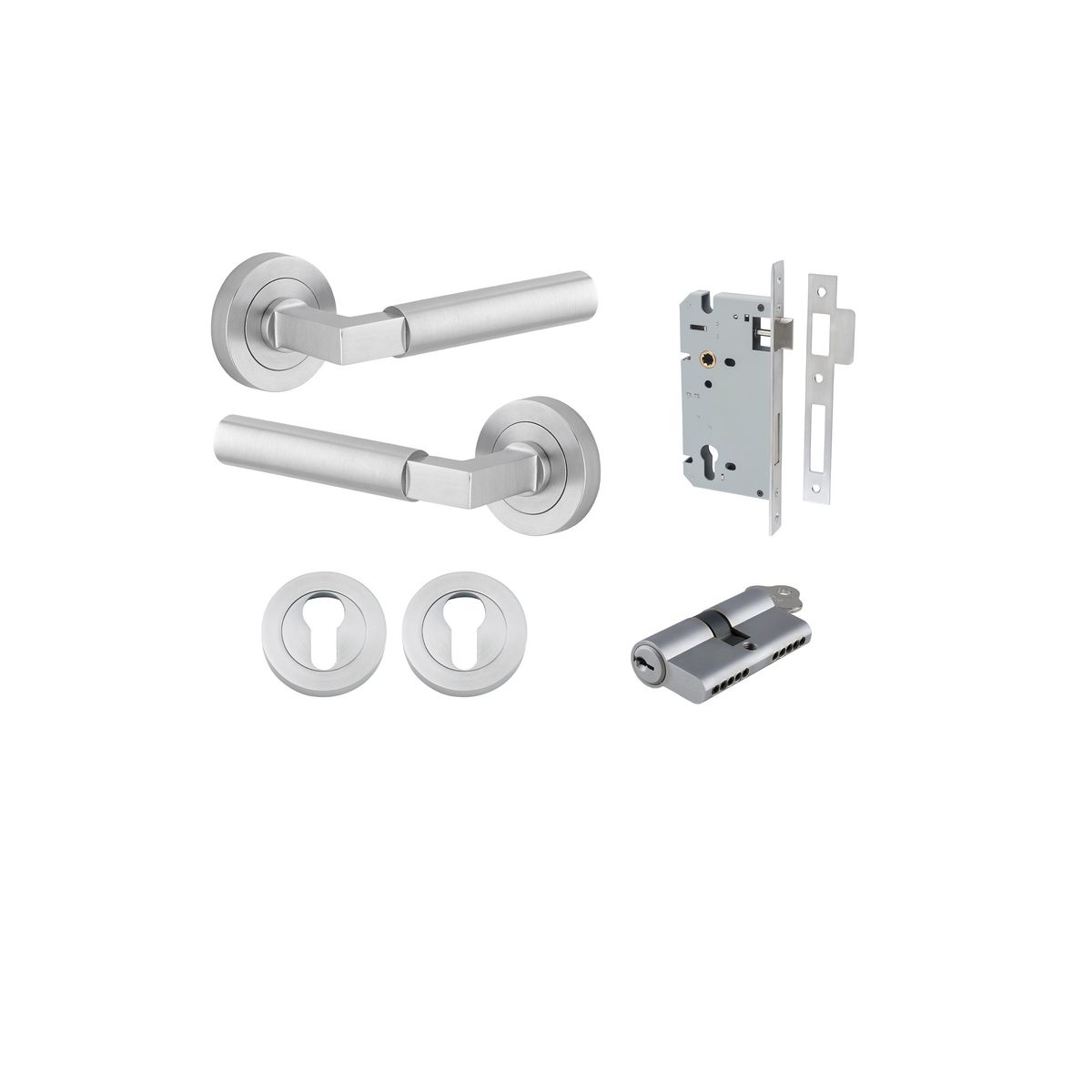 0345KENTR60KK - Berlin Lever - Round Rose Entrance Kit with High Security Lock - Brushed Chrome - Entrance
