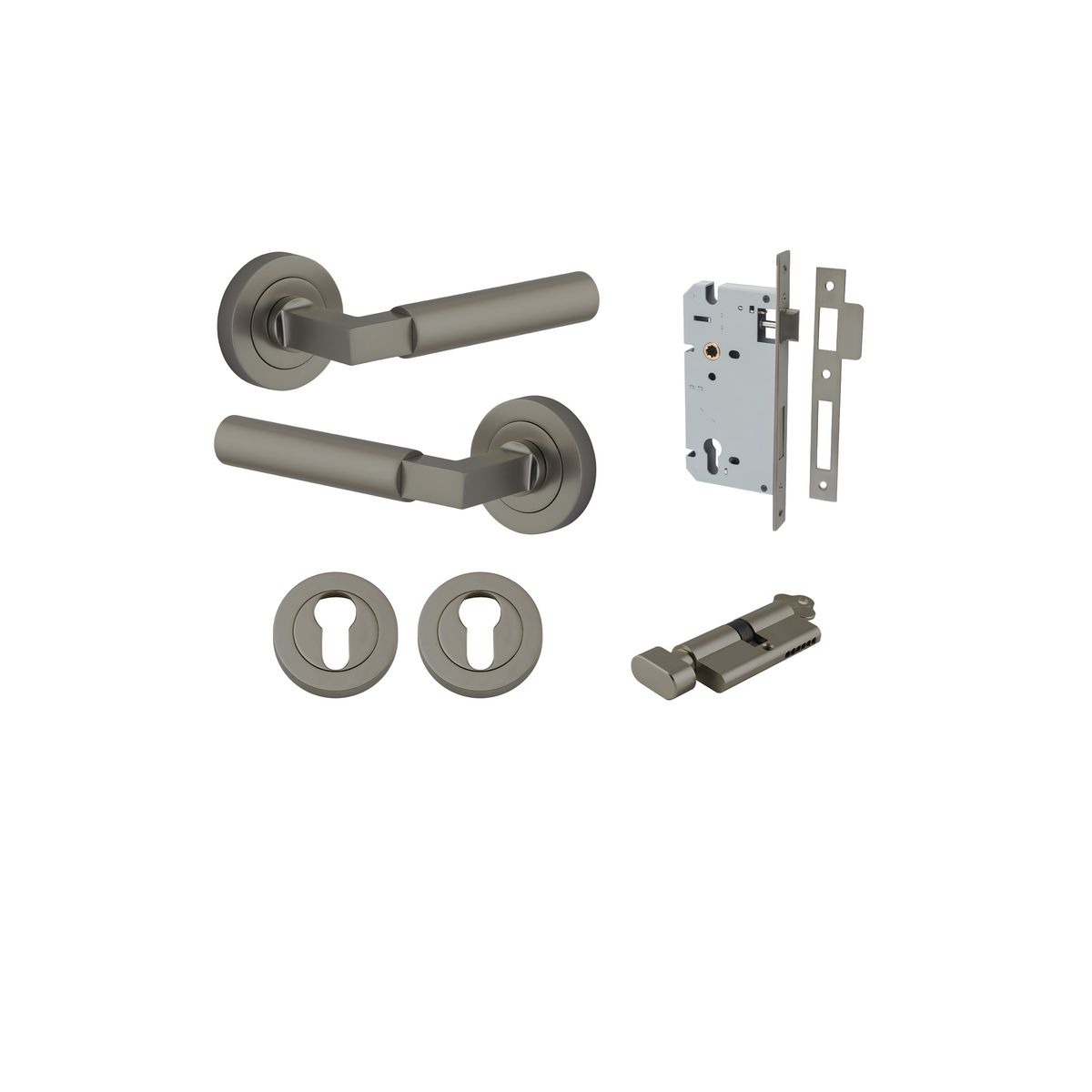 16872KENTR60KT - Berlin Lever - Round Rose Entrance Kit with High Security Lock - Graphite PVD - Entrance