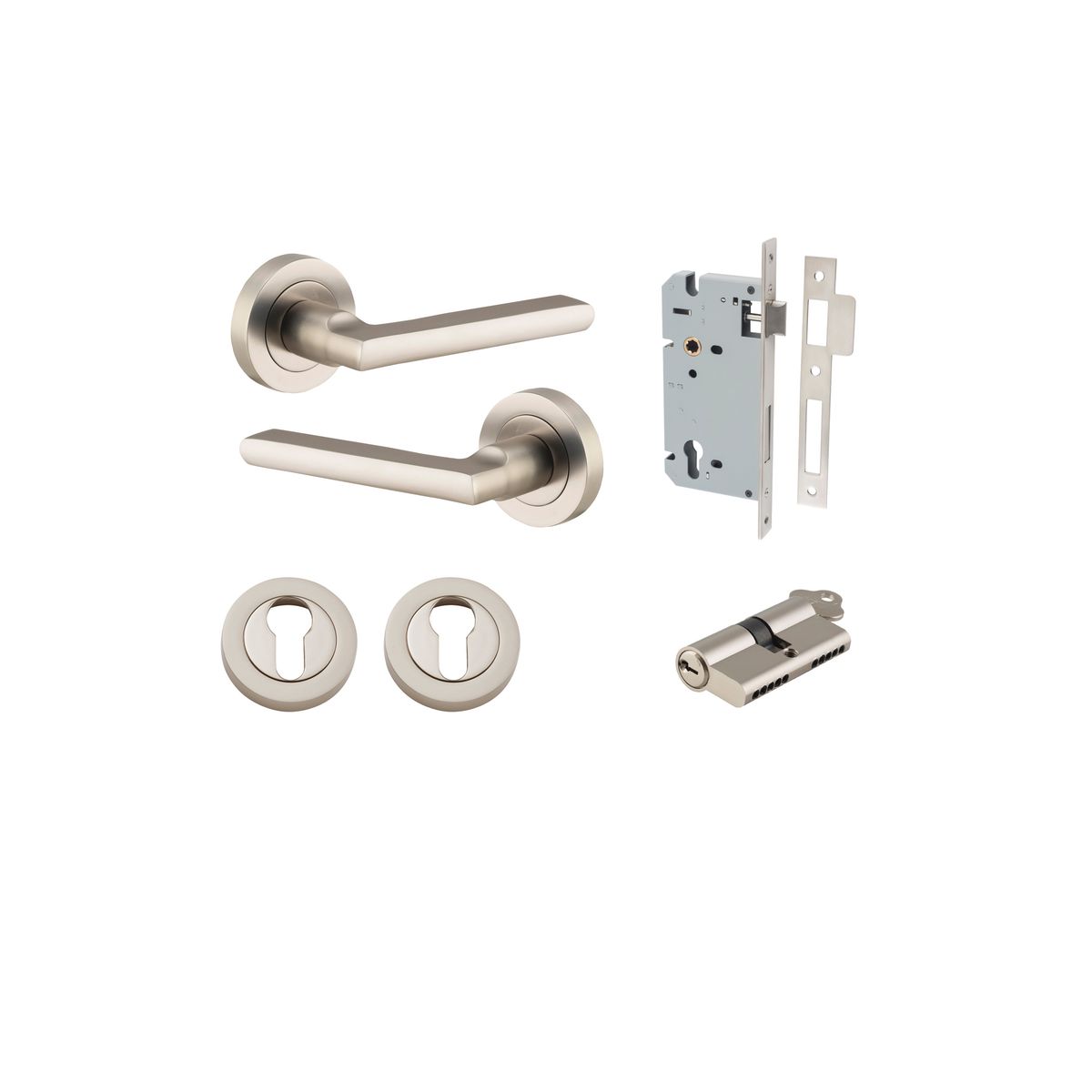 9219KENTR60KK - Baltimore Lever - Round Rose Entrance Kit with Separate High Security Lock - Satin Nickel - Entrance