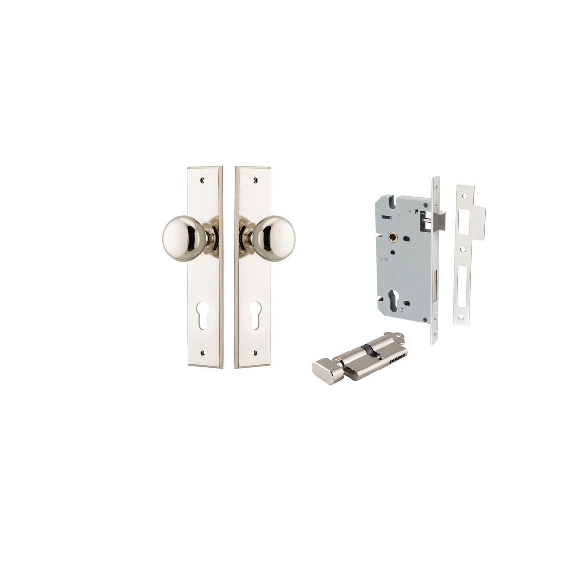 14446KENTR60KT - Cambridge Knob - Chamfered Backplate Entrance Kit with High Security Lock - Polished Nickel - Entrance