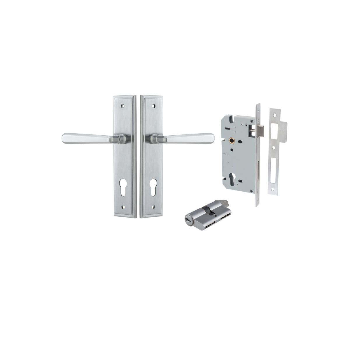 12378KENTR60KK - Copenhagen Lever - Stepped Backplate Entrance Kit with High Security Lock - Brushed Chrome - Entrance