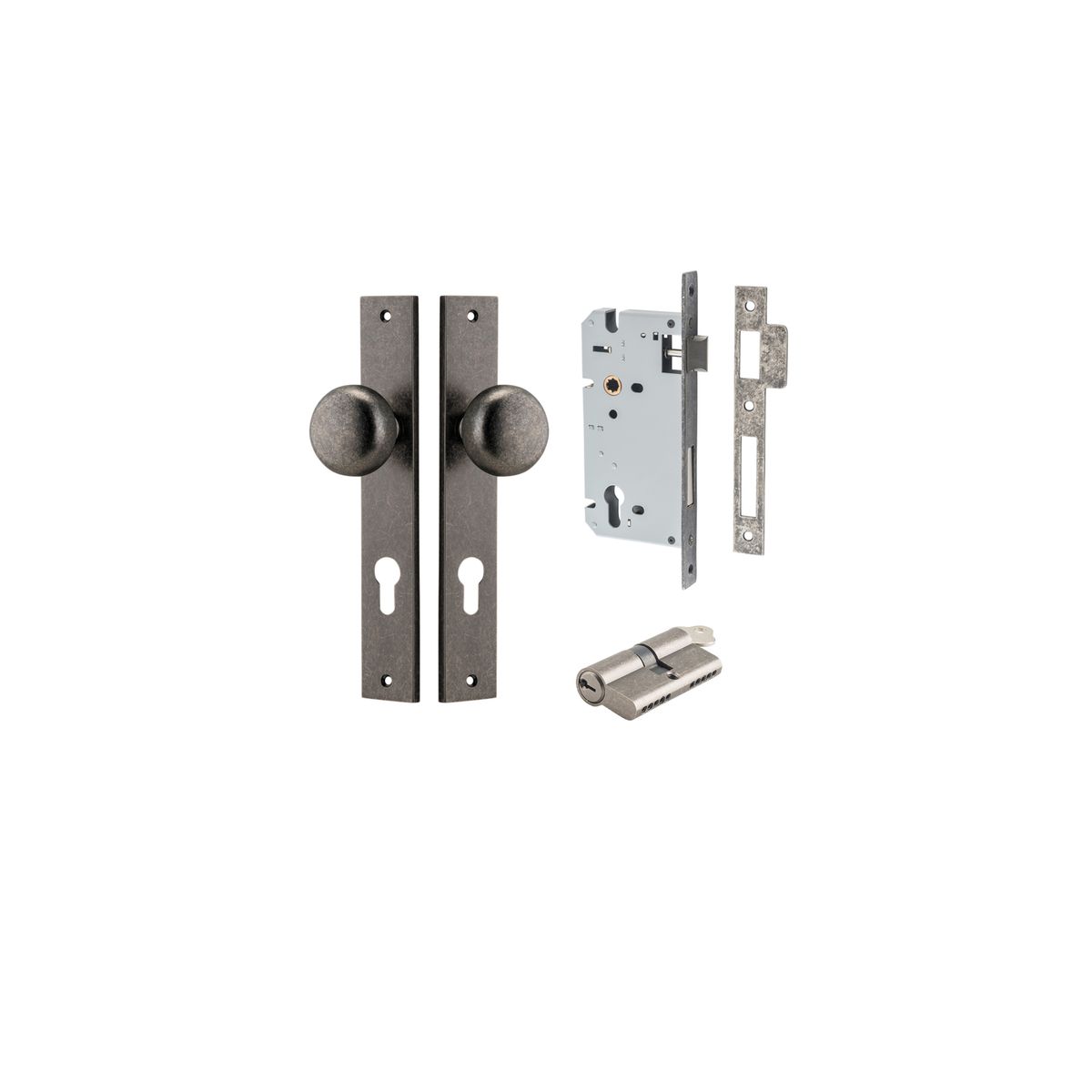 13822KENTR60KK - Cambridge Knob - Rectangular Backplate Entrance Kit with High Security Lock - Distressed Nickel - Entrance
