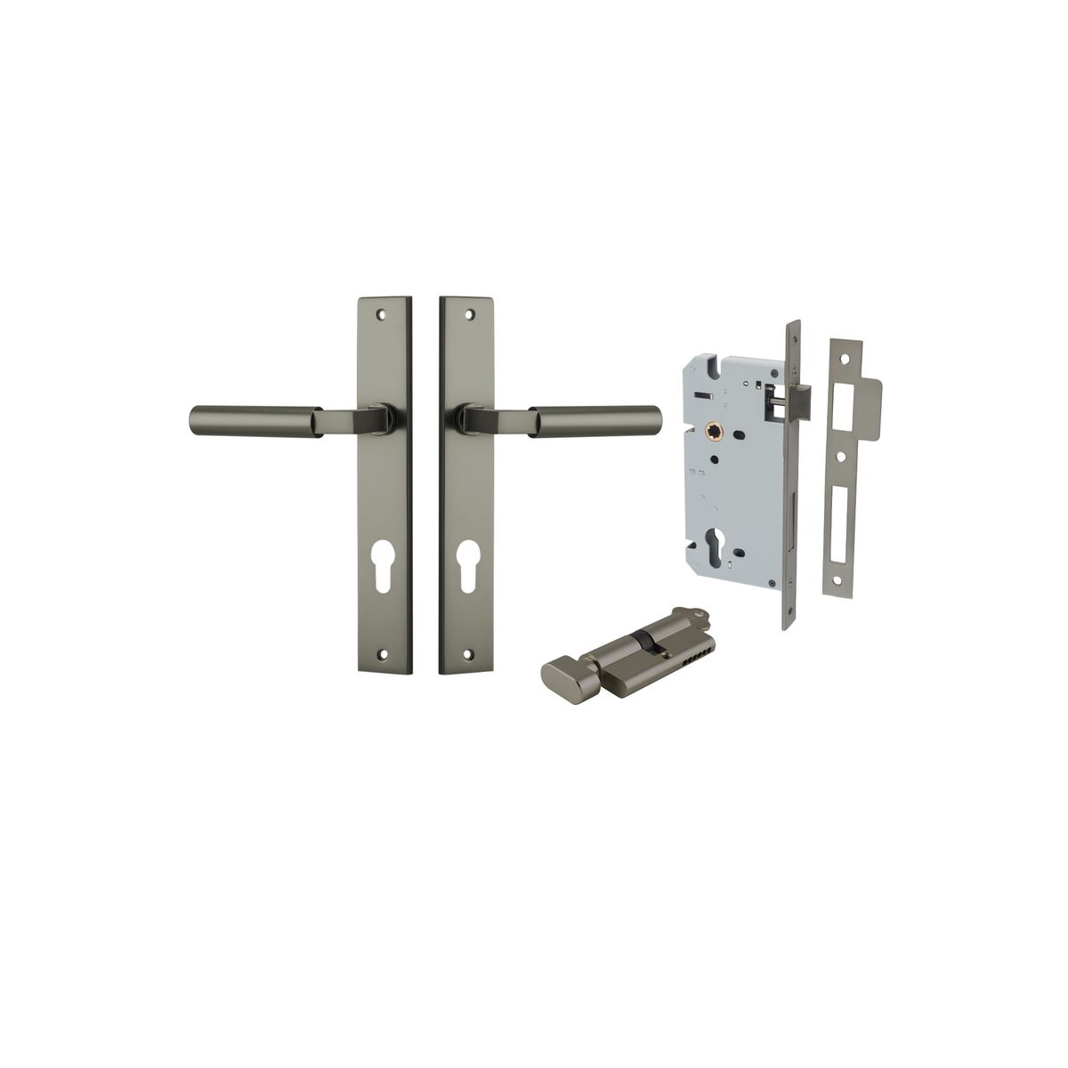 16750KENTR60KT - Berlin Lever - Rectangular Backplate Entrance Kit with High Security Lock - Graphite PVD - Entrance