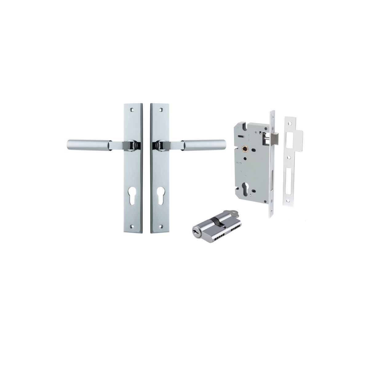 11750KENTR60KK - Berlin Lever - Rectangular Backplate Entrance Kit with High Security Lock - Polished Chrome - Entrance
