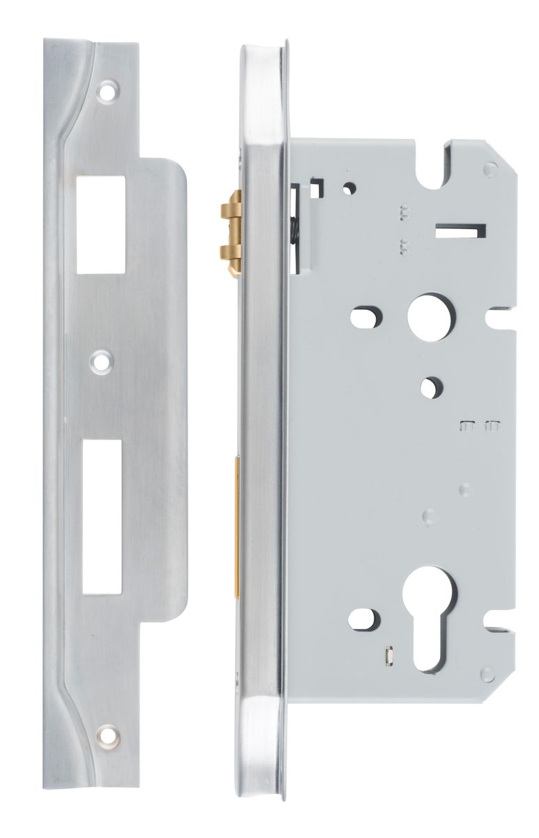 6065 - Rebated 85mm Euro Roller Mortice Locks - 60mm Backset - Brushed Chrome