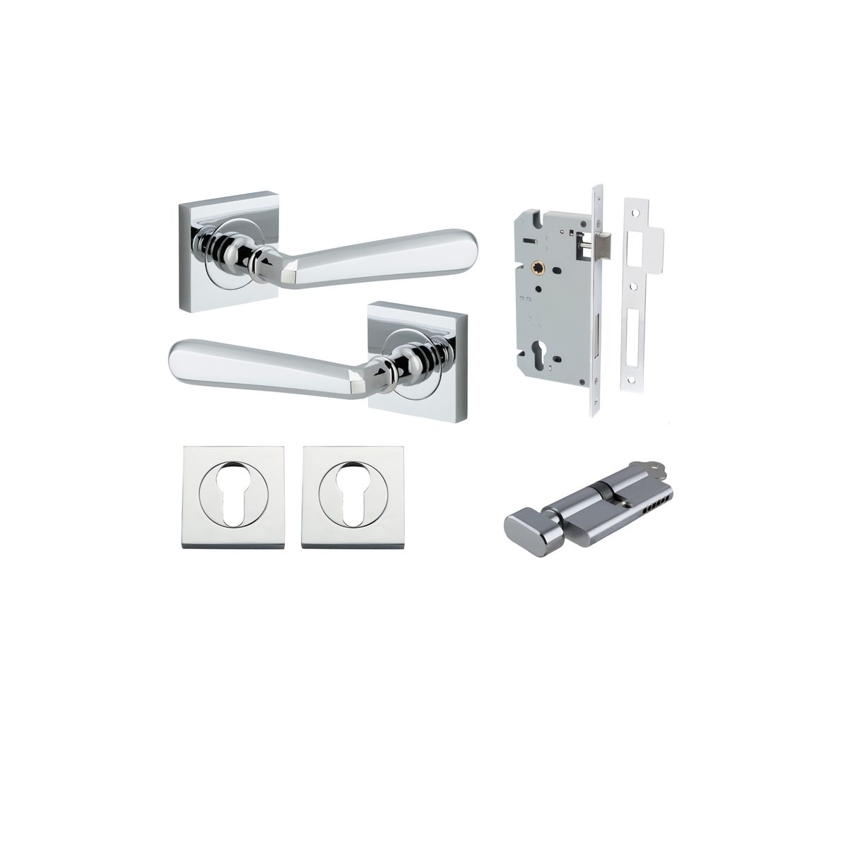 21194KENTR60KT - Copenhagen Lever - Square Rose Entrance Kit with Separate High Security Lock - Polished Chrome - Entrance