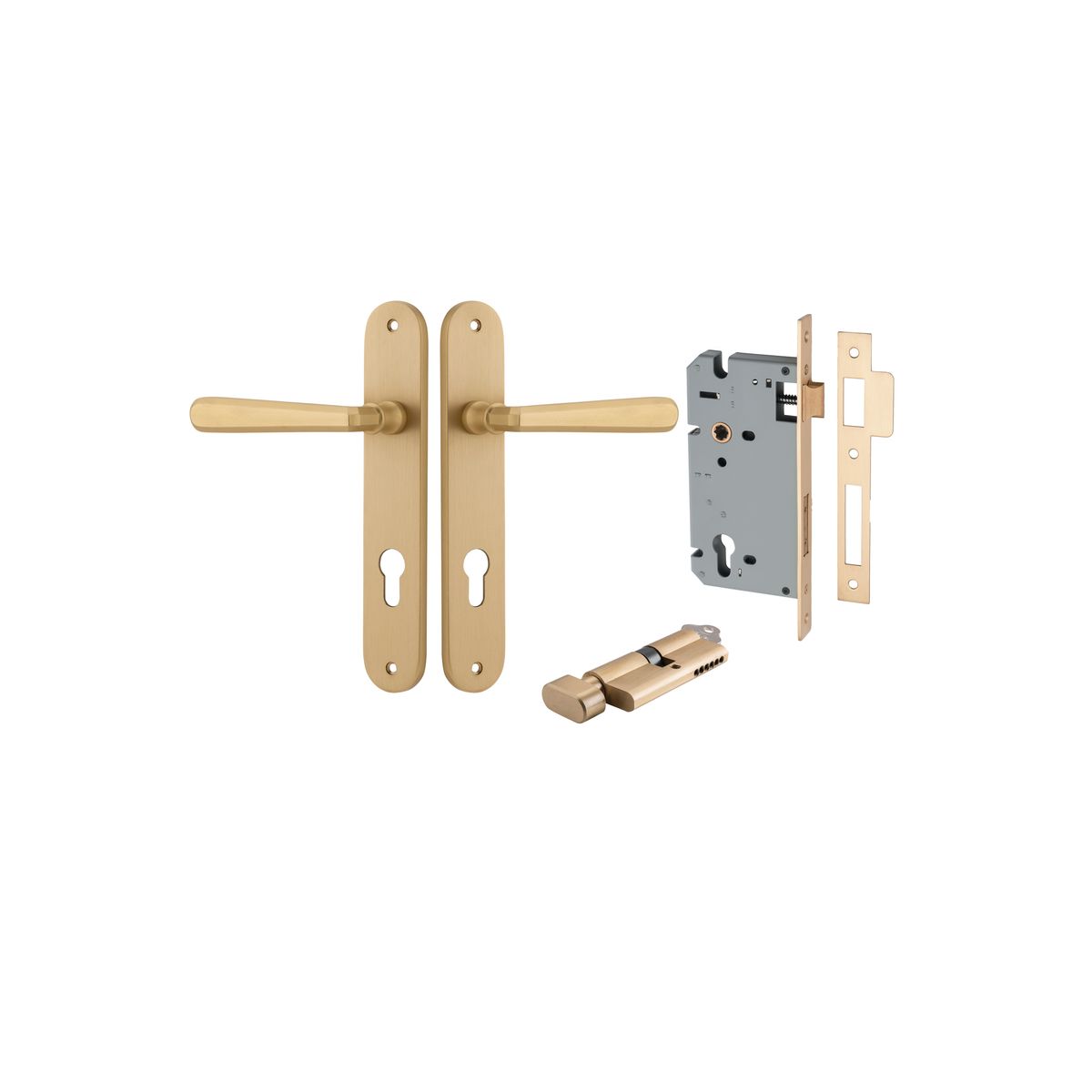 15376KENTR60KT - Copenhagen Lever - Oval Backplate Entrance Kit with High Security Lock - Brushed Brass - Entrance
