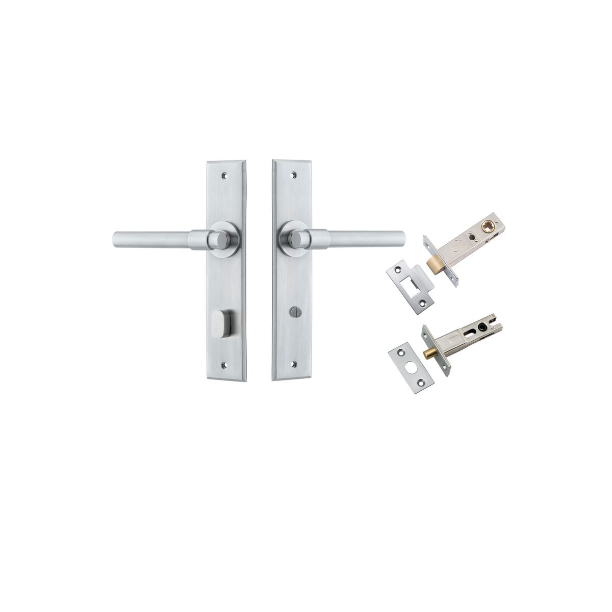 12404KPRIV60 - Helsinki Lever - Chamfered Backplate Privacy Kit with Privacy Turn - Brushed Chrome - Privacy