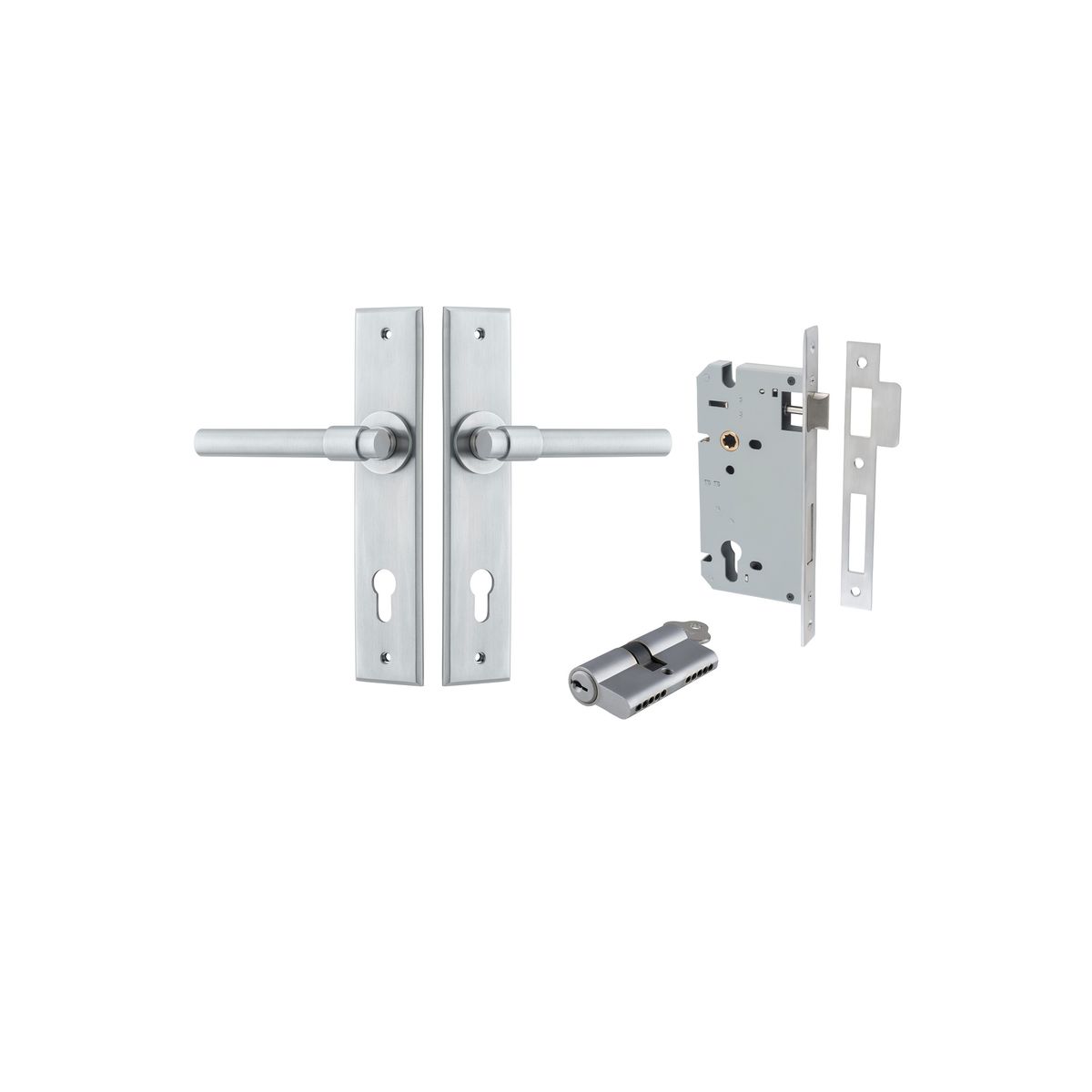 12404KENTR60KK - Helsinki Lever - Chamfered Backplate Entrance Kit with High Security Lock - Brushed Chrome - Entrance