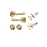 9199KPRIV60 - Sarlat Lever - Round Rose Privacy Kit with Separate Privacy Turn - Brushed Brass - Privacy