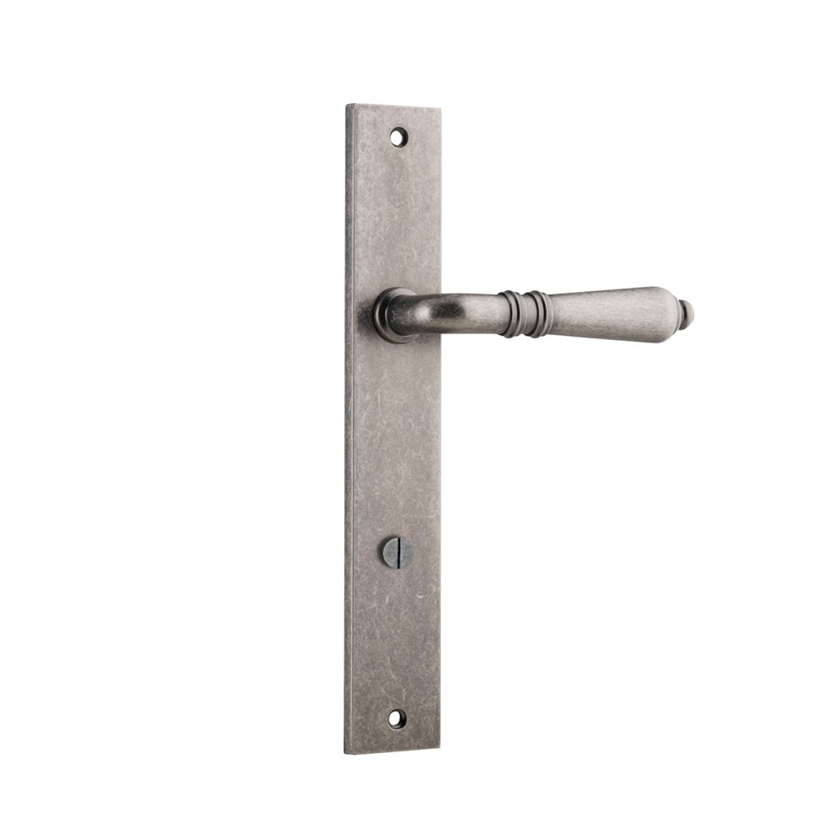 13700P85 - Sarlat Lever - Rectangular Backplate - Distressed Nickel - Privacy