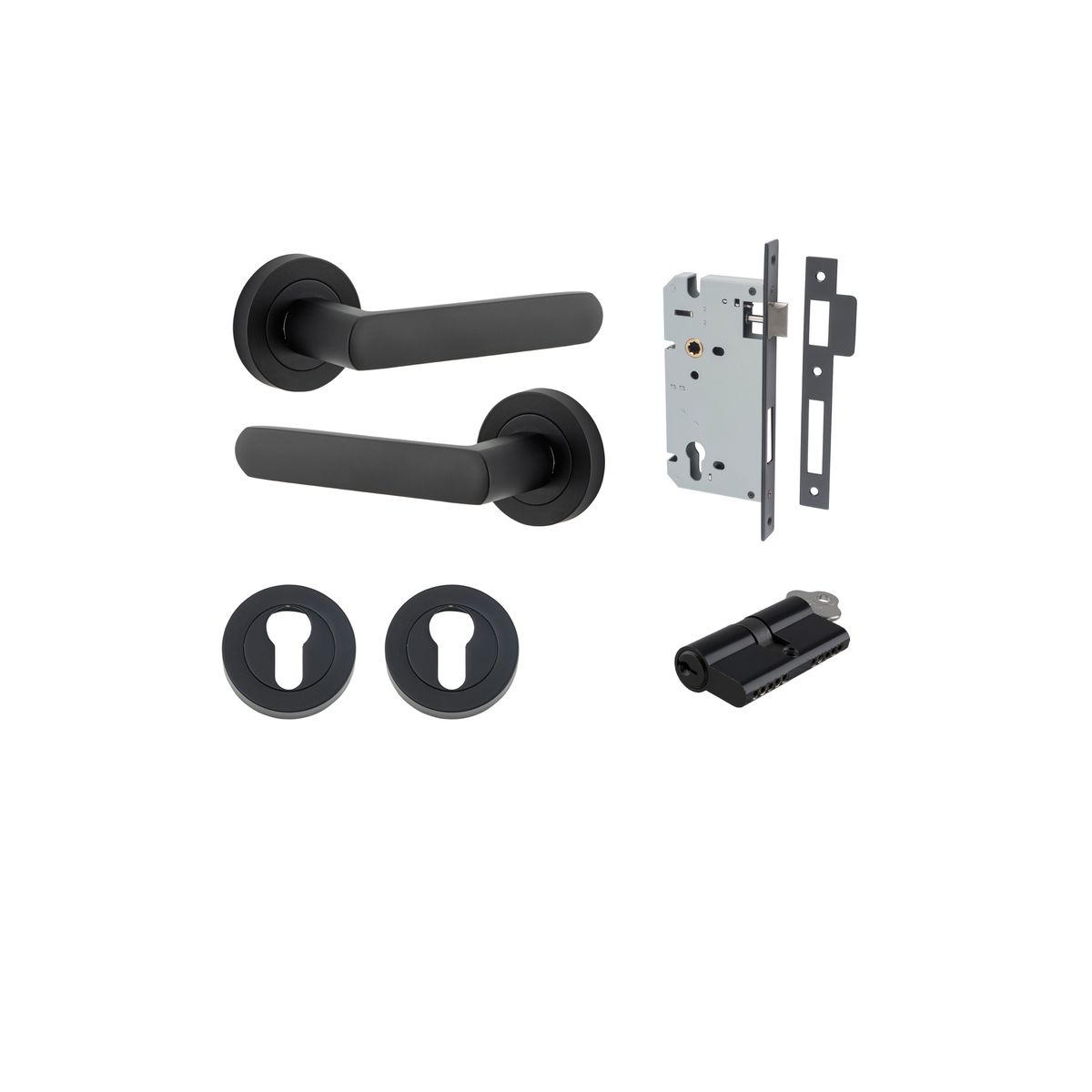 20773KENTR60KK - Osaka Lever - Round Rose Entrance Kit with Separate High Security Lock - Matt Black - Entrance
