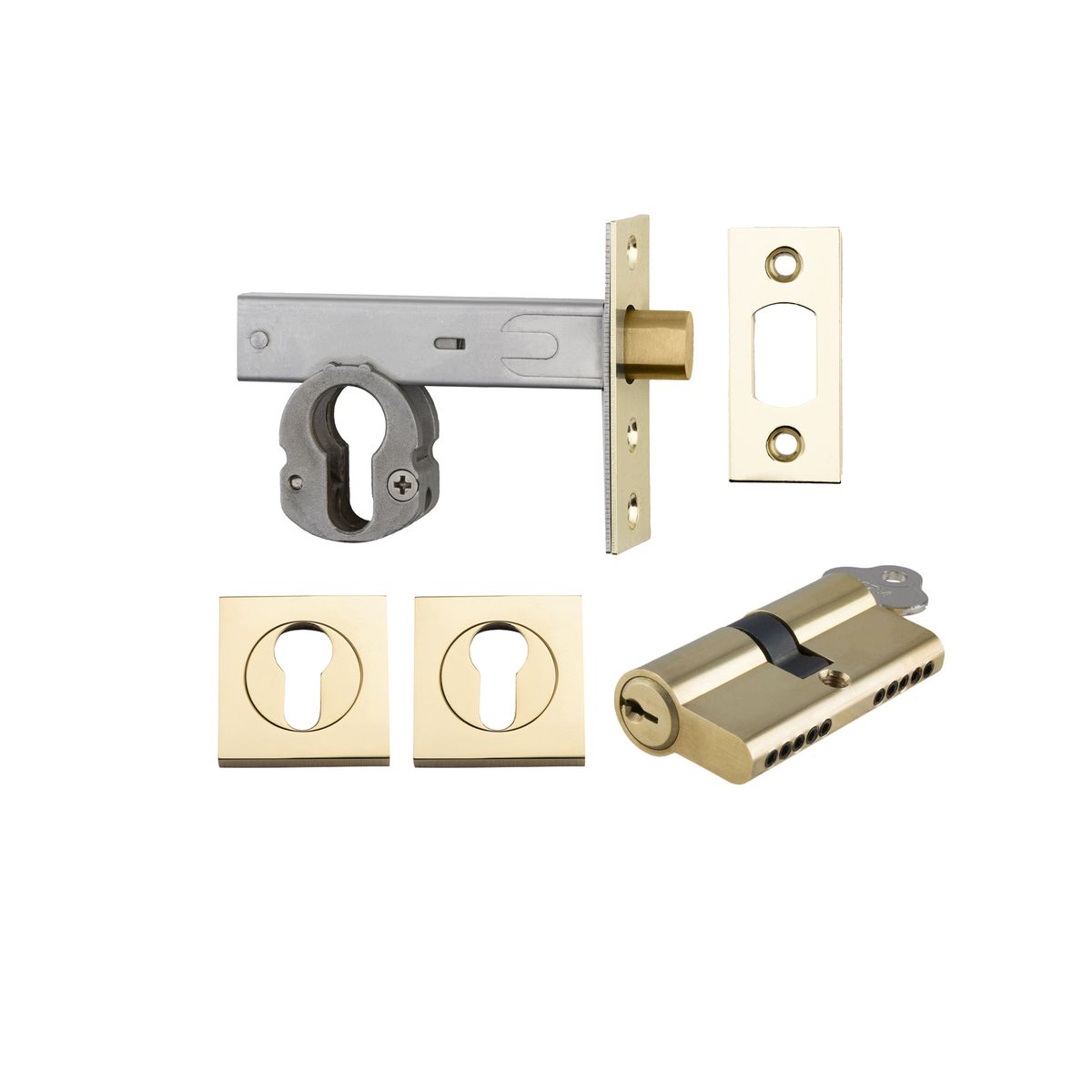 22556K70KKES - Euro Mortice Deadbolt Kit - 70mm Backset with Square Euro Escutcheon Key/Key - Polished Brass - Entrance