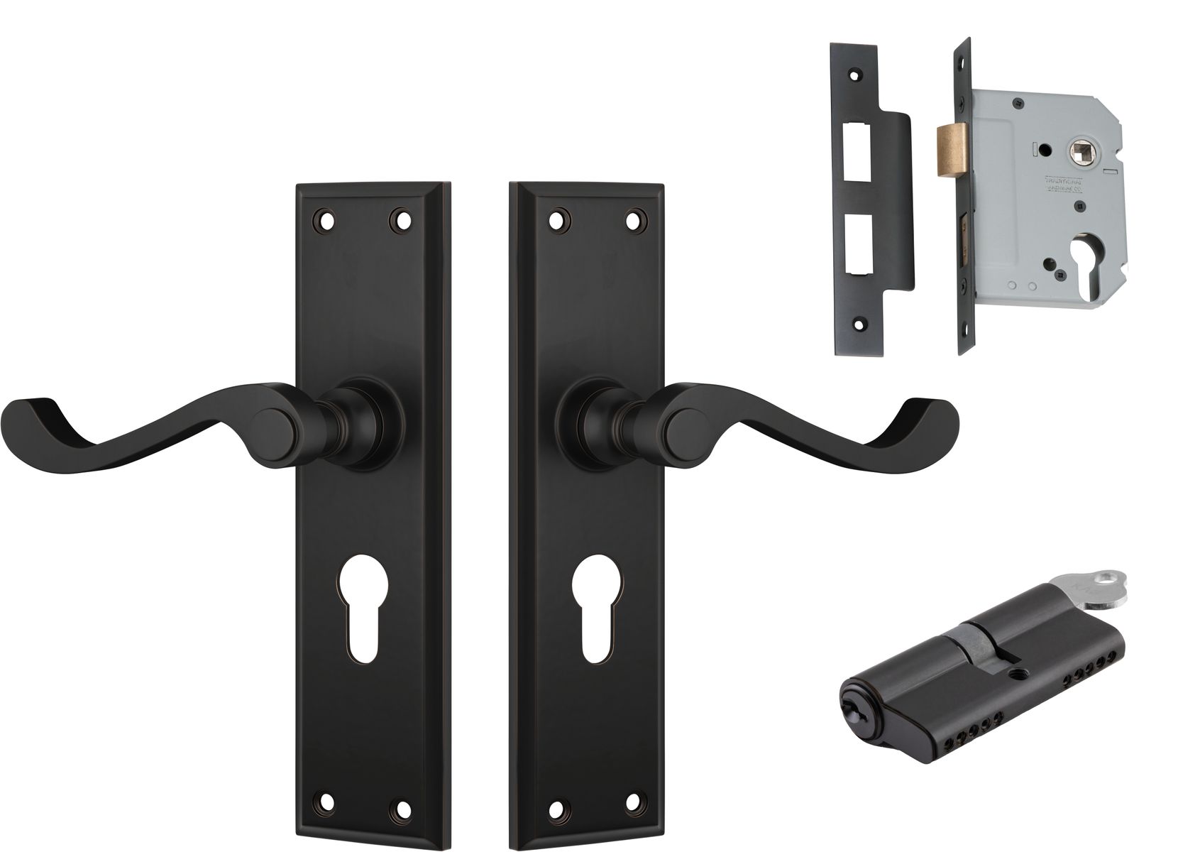 Milton Lever - Long Backplate Entrance Set with High Security Lock