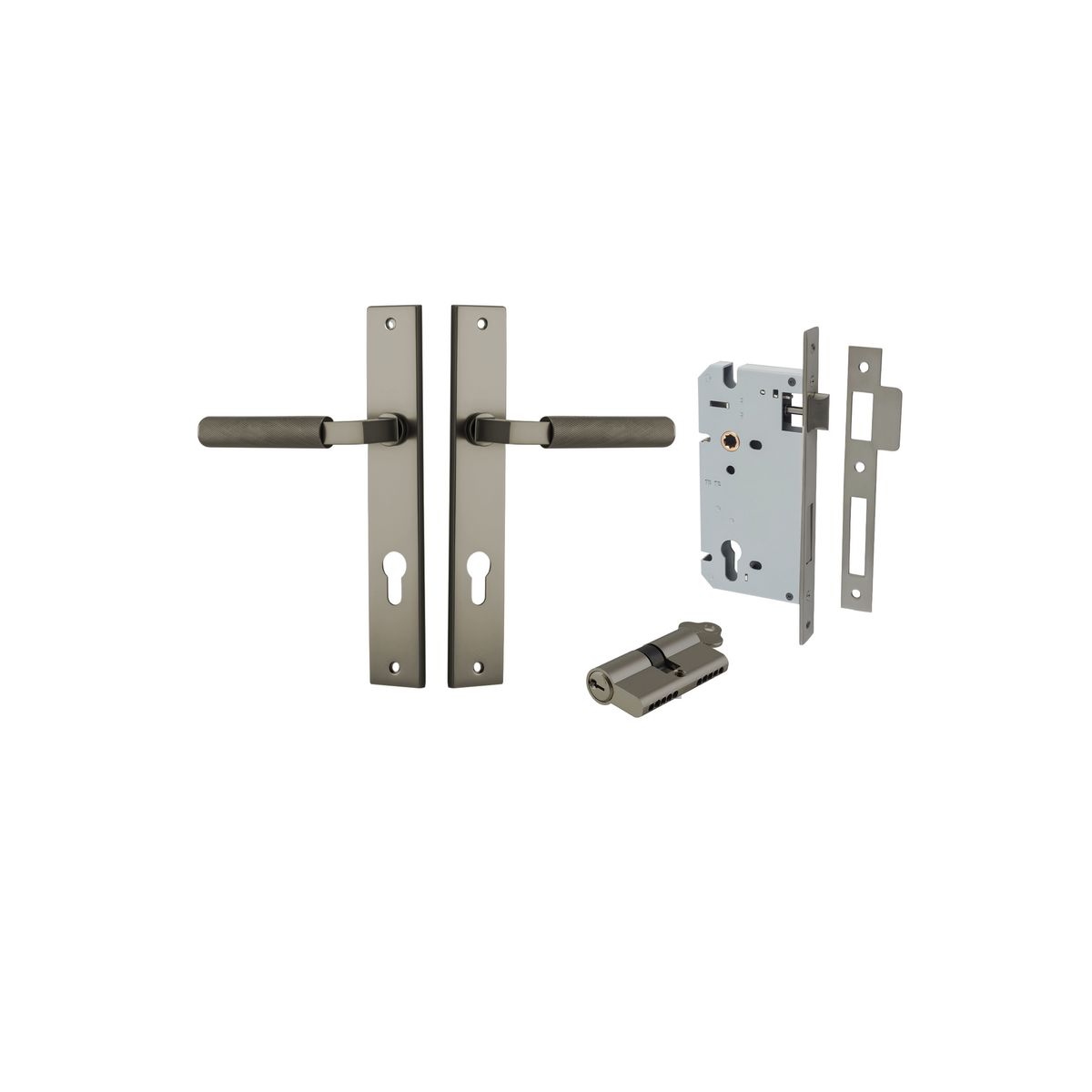 16852KENTR60KK - Brunswick Lever - Rectangular Backplate Entrance Kit with High Security Lock - Graphite PVD - Entrance