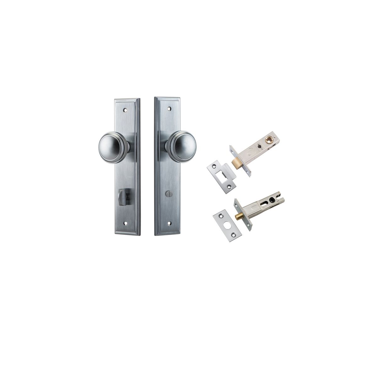 12338KPRIV60 - Paddington Knob - Stepped Backplate Privacy Kit with Privacy Turn - Brushed Chrome - Privacy