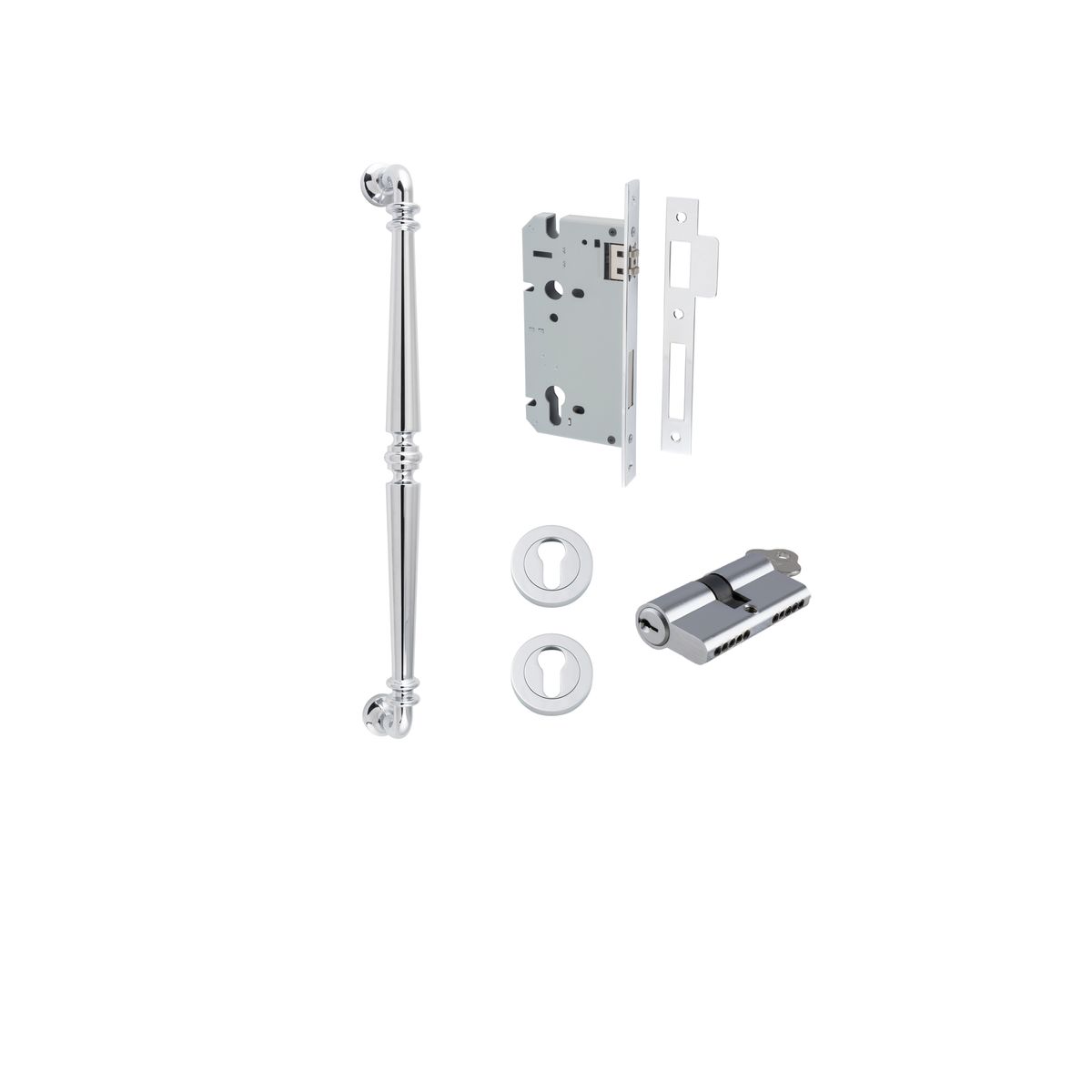 9384KENTR60KK - Sarlat Pull Handle - 450mm Entrance Kit with Separate High Security Lock - Polished Chrome - Entrance