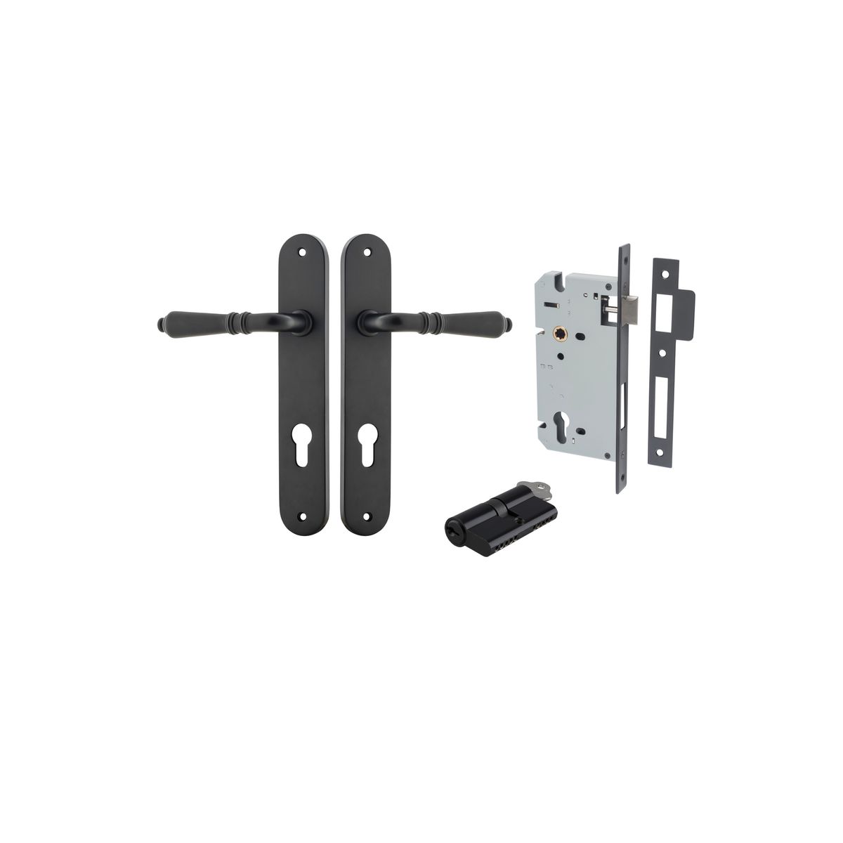 12724KENTR60KK - Sarlat Lever - Oval Backplate Entrance Kit with High Security Lock - Matt Black - Entrance