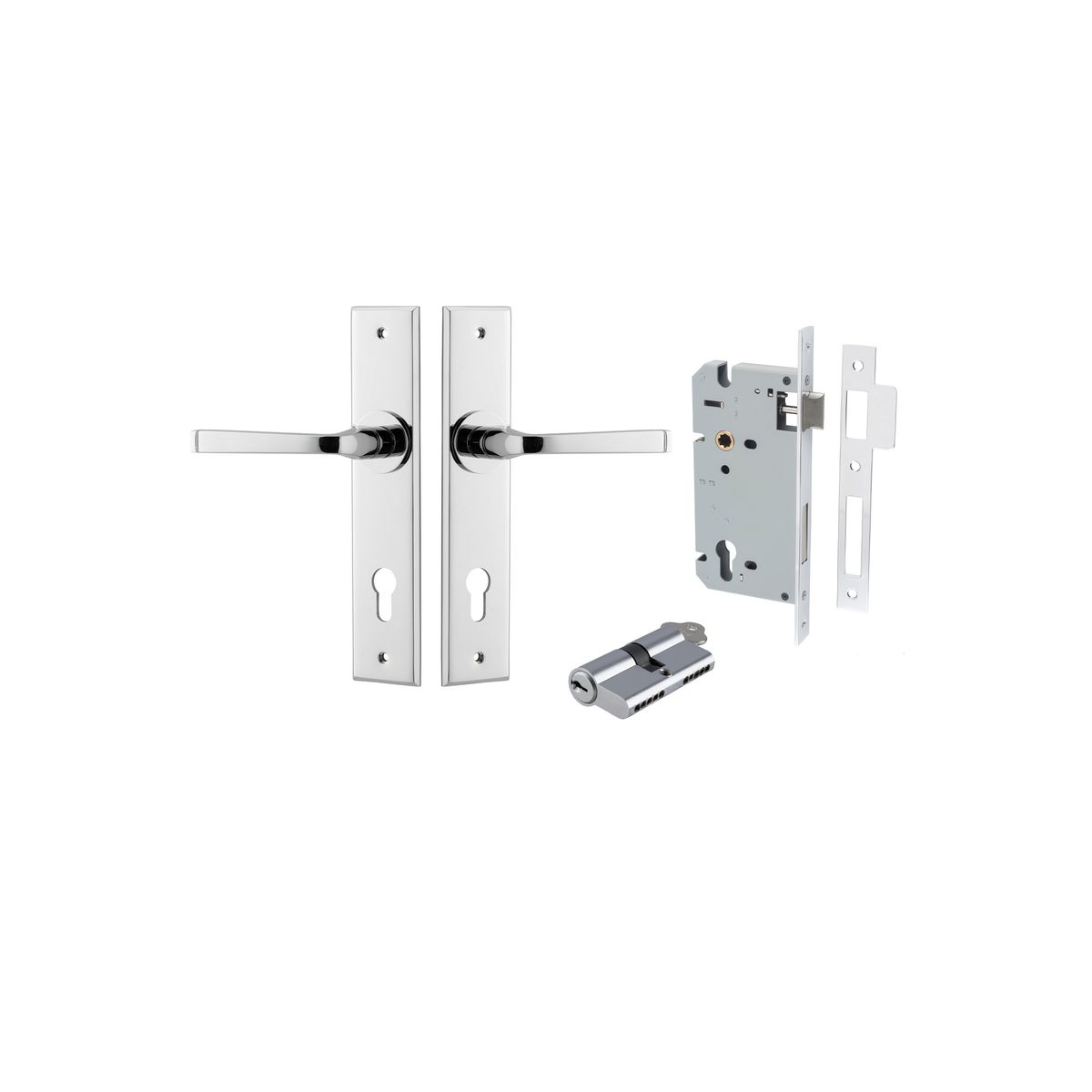 11788KENTR60KK - Annecy Lever - Chamfered Backplate Entrance Kit with High Security Lock - Polished Chrome - Entrance