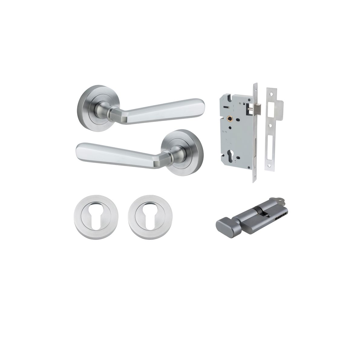 20805KENTR60KT - Copenhagen Lever - Round Rose Entrance Kit with Separate High Security Lock - Brushed Chrome - Entrance