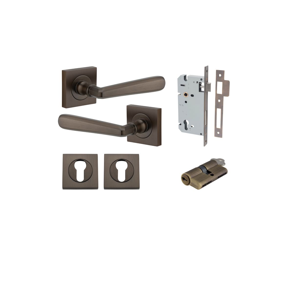 21191KENTR60KK - Copenhagen Lever - Square Rose Entrance Kit with Separate High Security Lock - Signature Brass - Entrance
