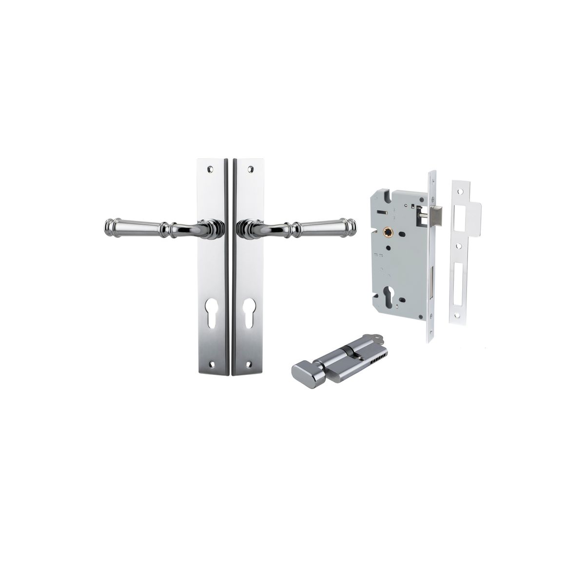 11706KENTR60KT - Verona Lever - Rectangular Backplate Entrance Kit with High Security Lock - Polished Chrome - Entrance