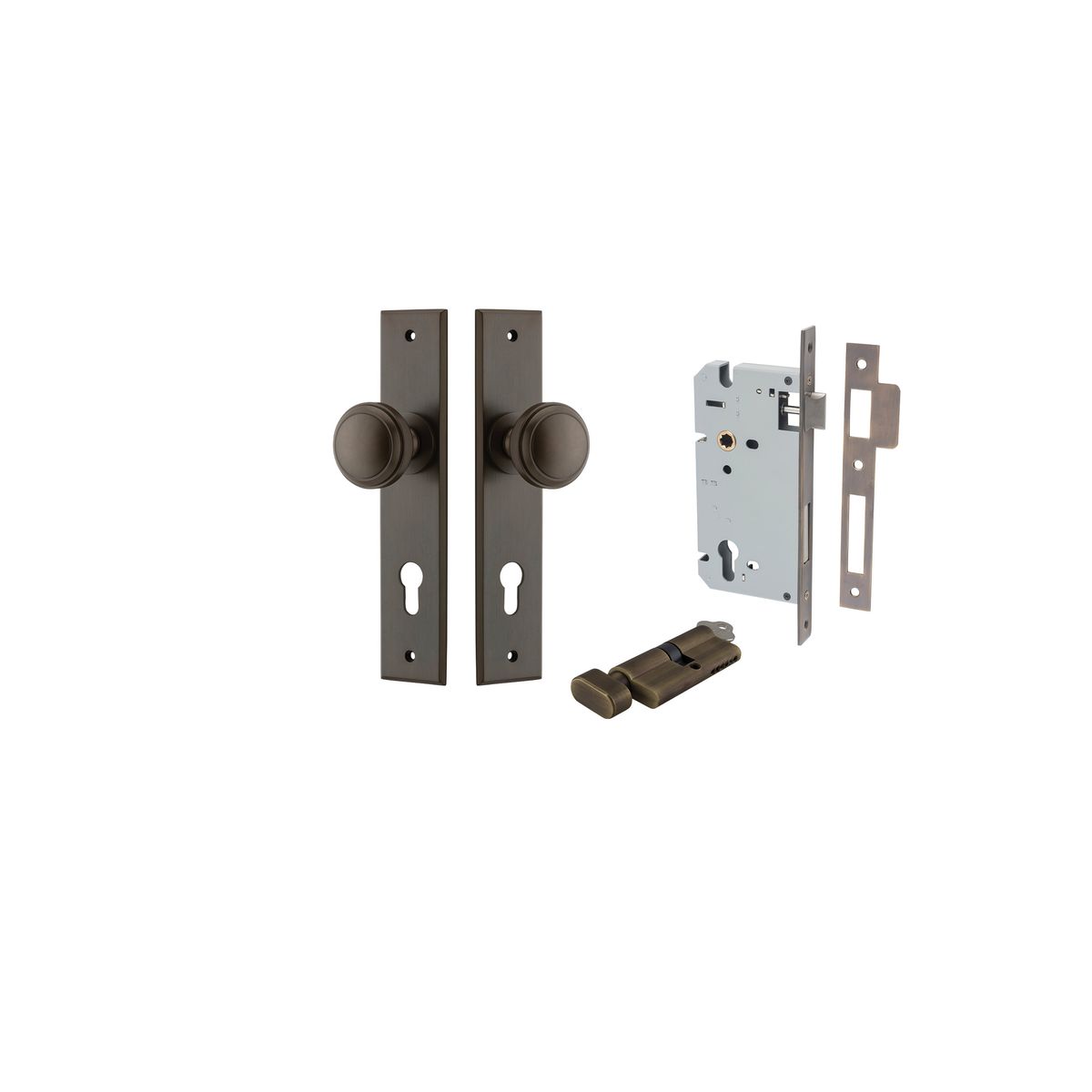15331KENTR60KT - Paddington Knob - Chamfered Backplate Entrance Kit with High Security Lock - Signature Brass - Entrance