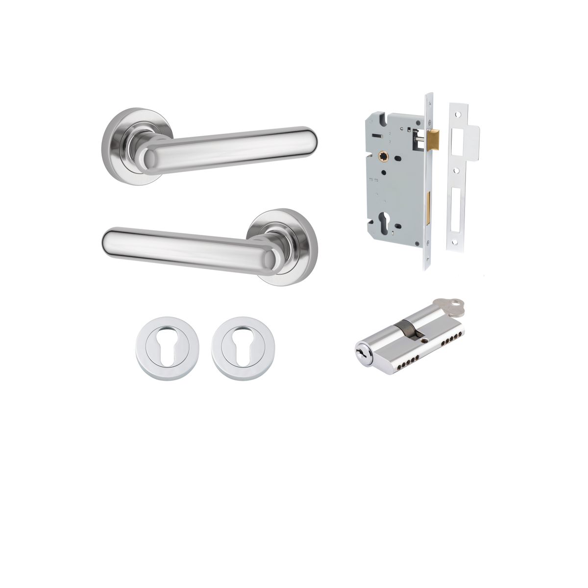 24004KENTR60KK - Puerto Lever - Round Rose Entrance Kit with Separate High Security Lock - Polished Chrome - Entrance