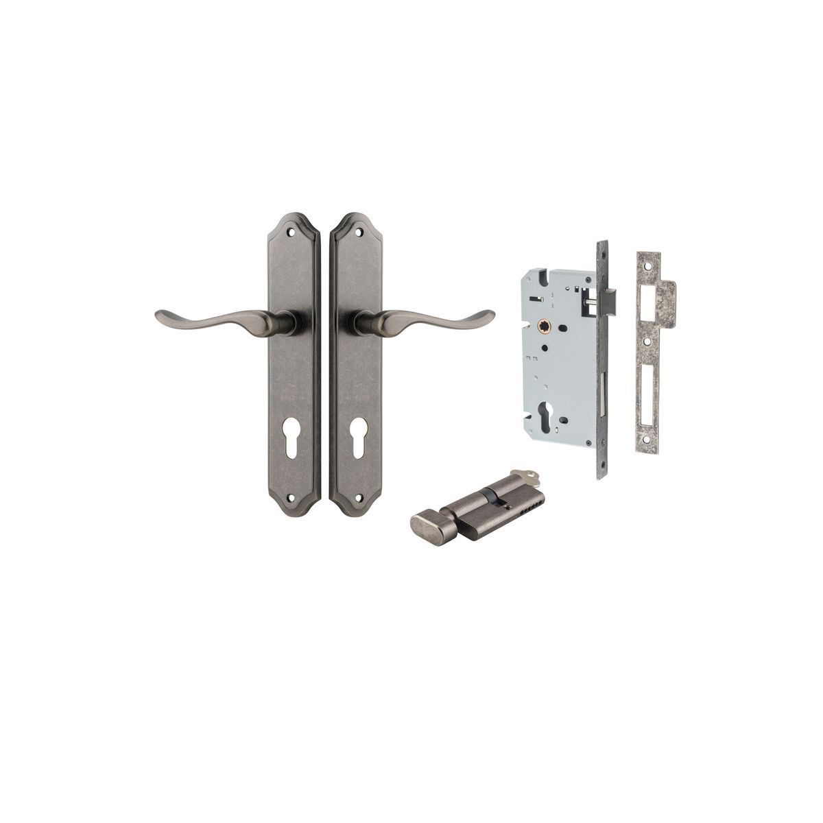 13922KENTR60KT - Stirling Lever - Shouldered Backplate Entrance Kit with High Security Lock - Distressed Nickel - Entrance